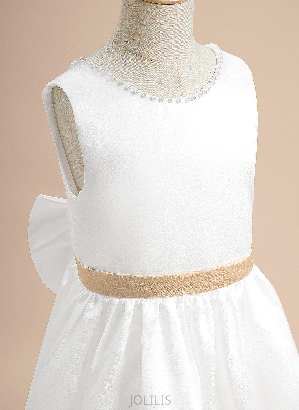 Flower Jaylynn A-Line Dress Flower Girl Dresses Sleeveless With Satin - Scoop Sash/Beading/Flower(s)/Bow(s) Tea-length Neck Girl