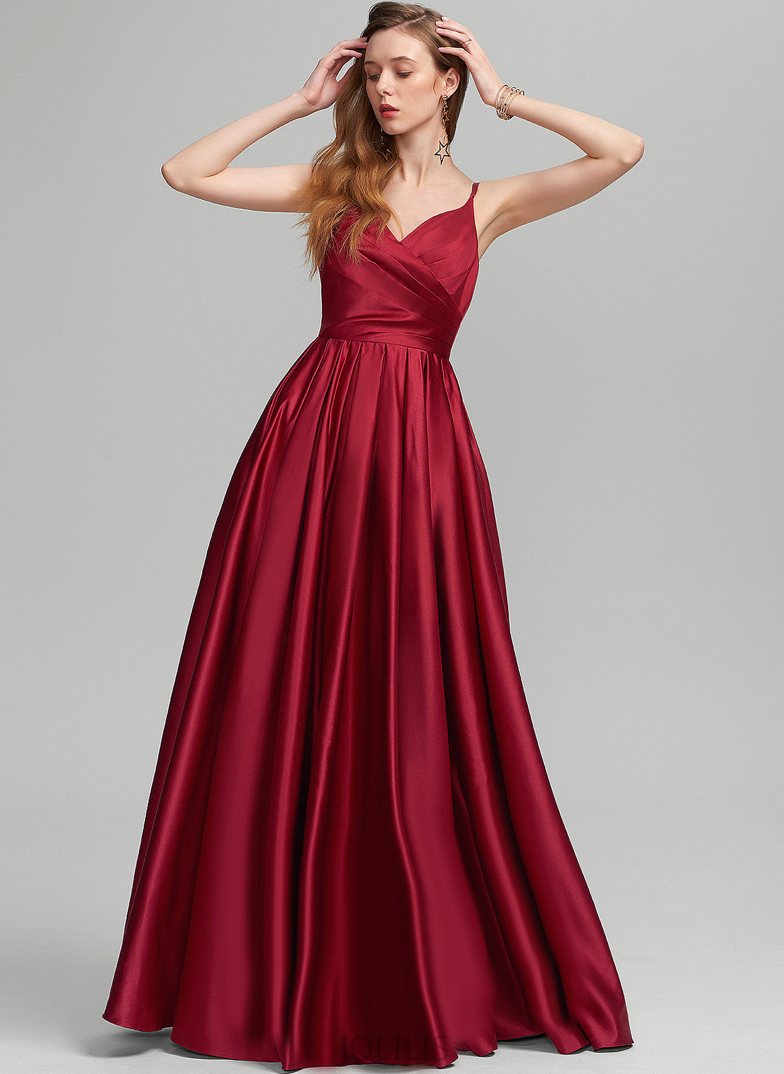 Floor-Length V-neck Ruffle Prom Dresses Satin With Skylar A-Line