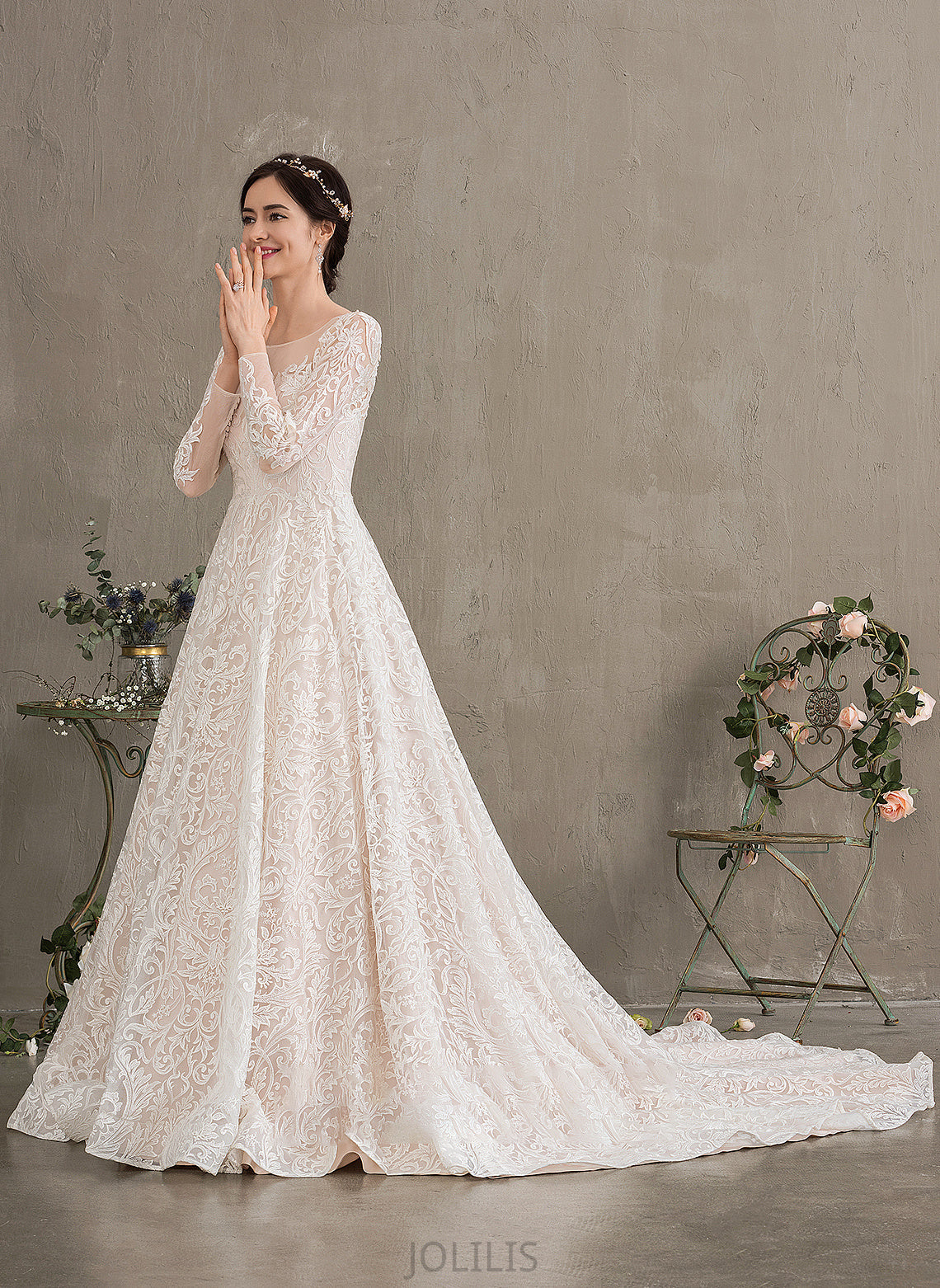 Yaretzi Ball-Gown/Princess Lace Illusion Wedding Court Train Dress Wedding Dresses