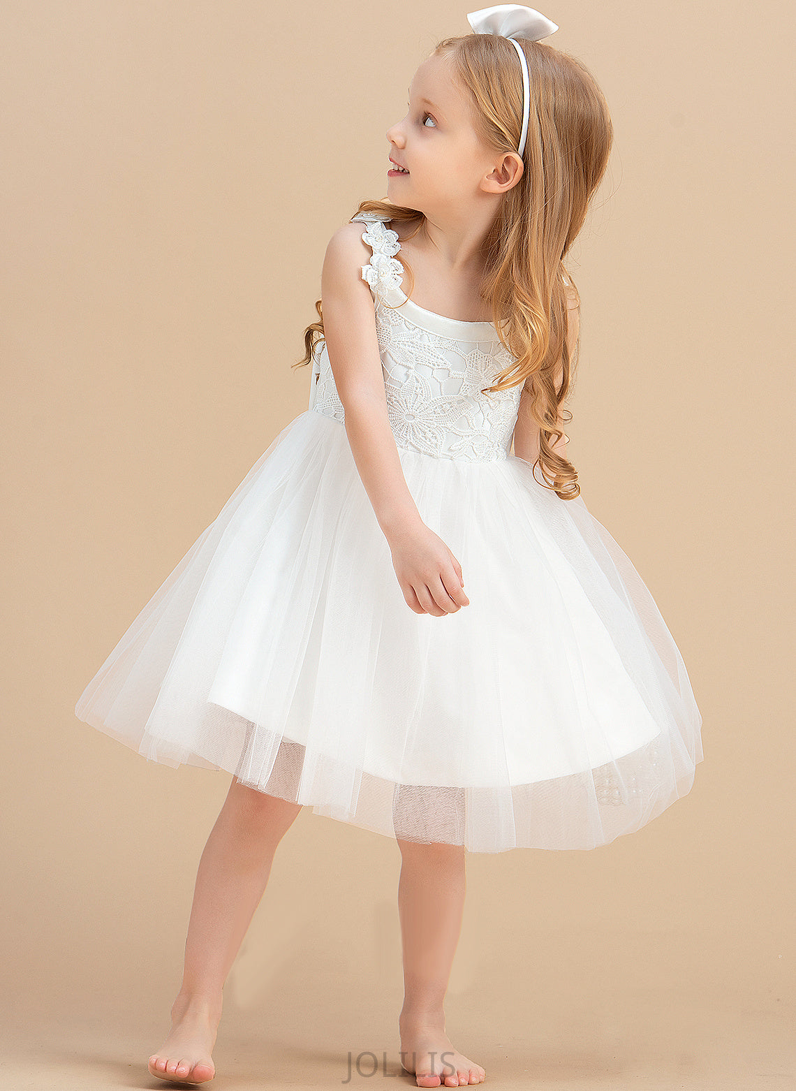 Dress Flower(s)/V Flower Flower Girl Dresses Lena A-Line Knee-length Girl With Back Sleeveless Neck Scoop Satin/Tulle/Lace -