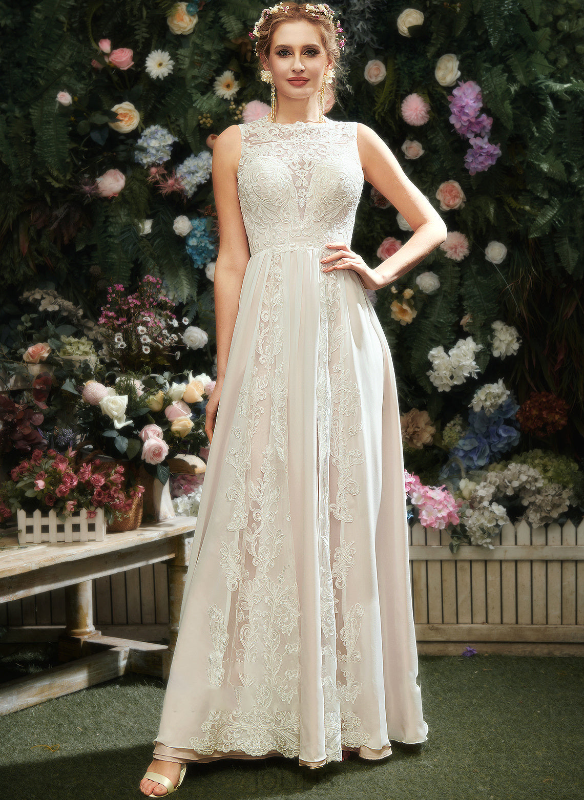 With Floor-Length Lace A-Line Dress June Scoop Wedding Neck Wedding Dresses