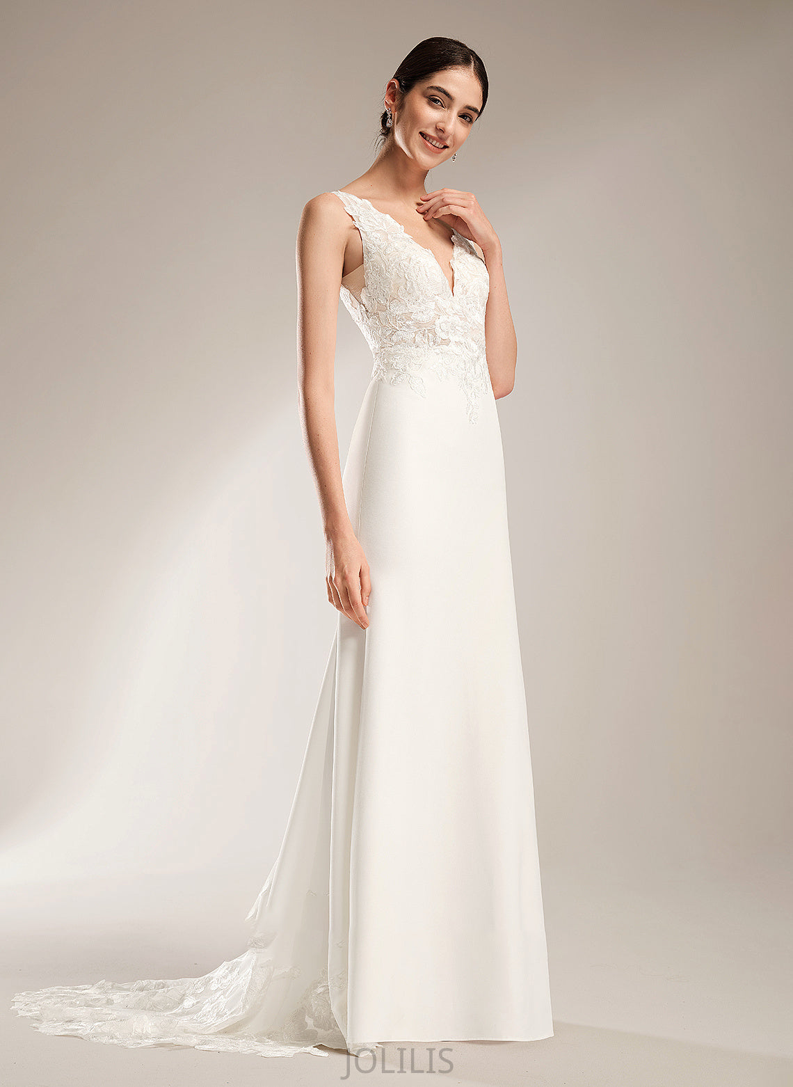 Wedding Dresses Train Emily With Sheath/Column Sequins V-neck Court Dress Wedding