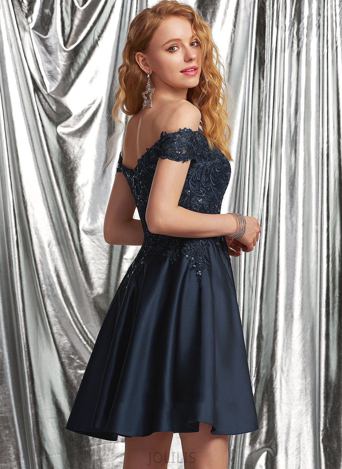 Short/Mini Homecoming Dress Homecoming Dresses Lace Shayna With Off-the-Shoulder Satin A-Line