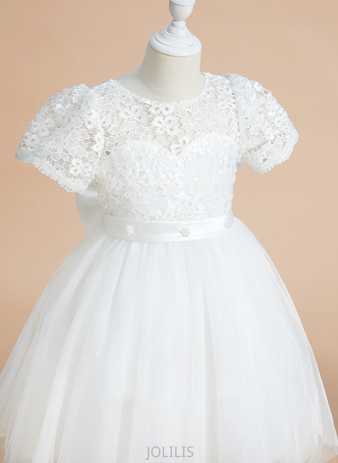 Tulle/Lace Girl Short Neck Knee-length Flower - With Sleeves Nathalia Bow(s) Scoop A-Line Flower Girl Dresses Dress