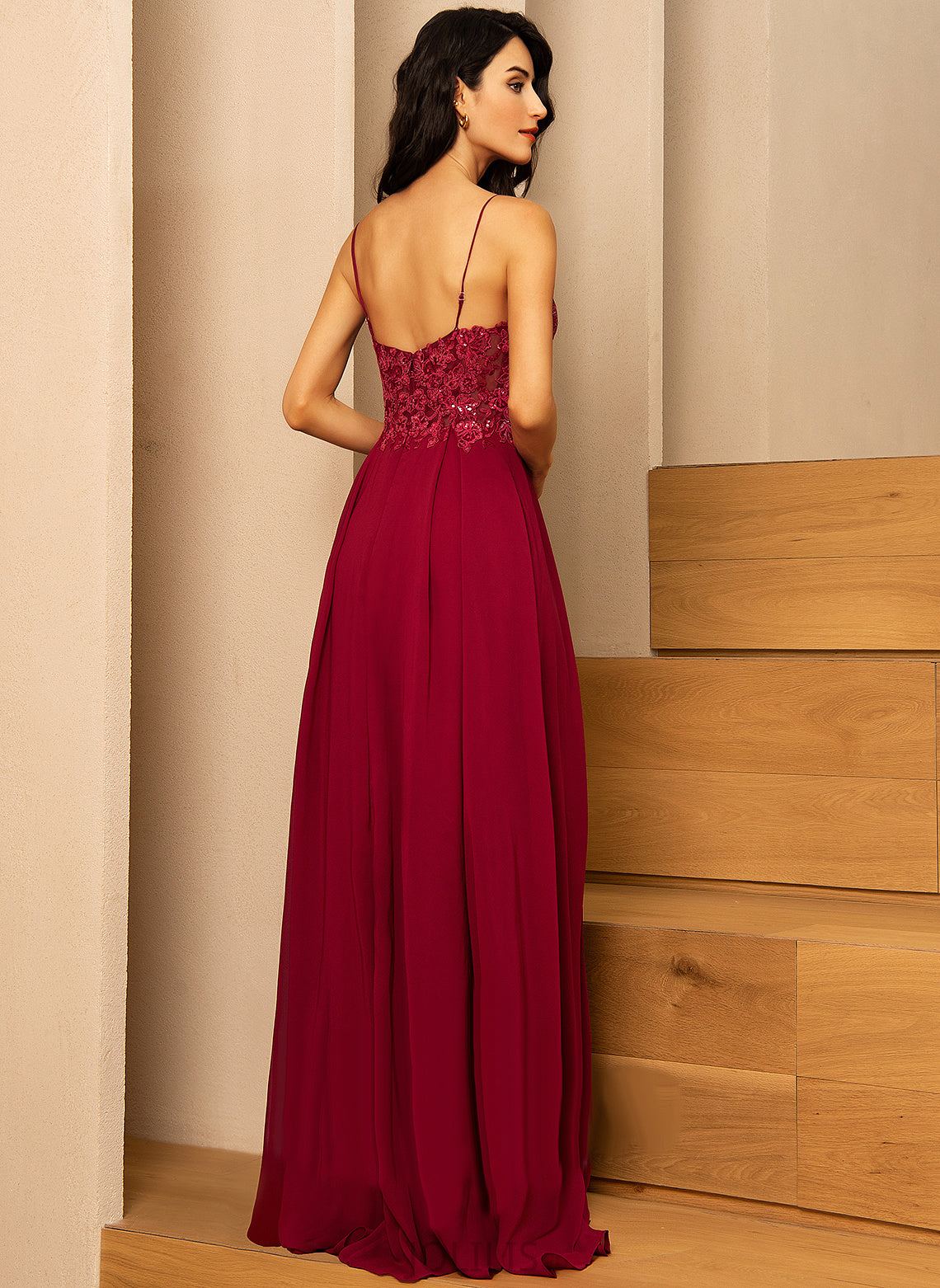 Prom Dresses Chiffon Floor-Length V-neck Sequins Kaitlyn With A-Line