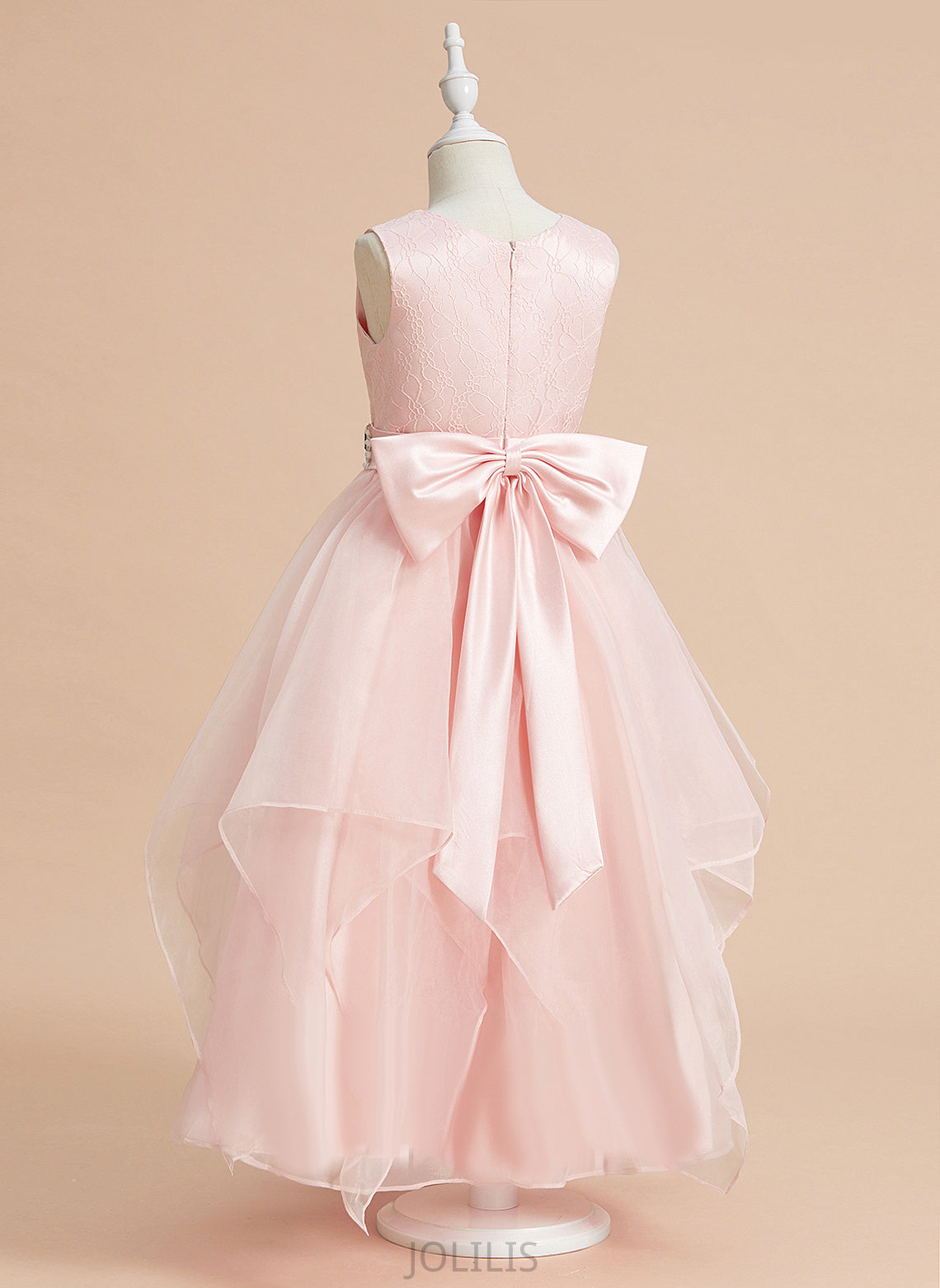 Organza/Lace Ankle-length - Beading/Bow(s) Madalyn Ball-Gown/Princess Sleeveless With Dress Neck Girl Flower Scoop Flower Girl Dresses