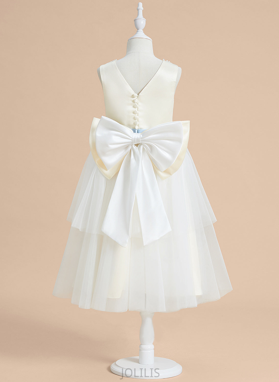 Girl Scoop Flower Girl Dresses Neck Tea-length A-Line Sleeveless Daniela Dress Flower With - Sash/Beading/Bow(s) Satin/Tulle