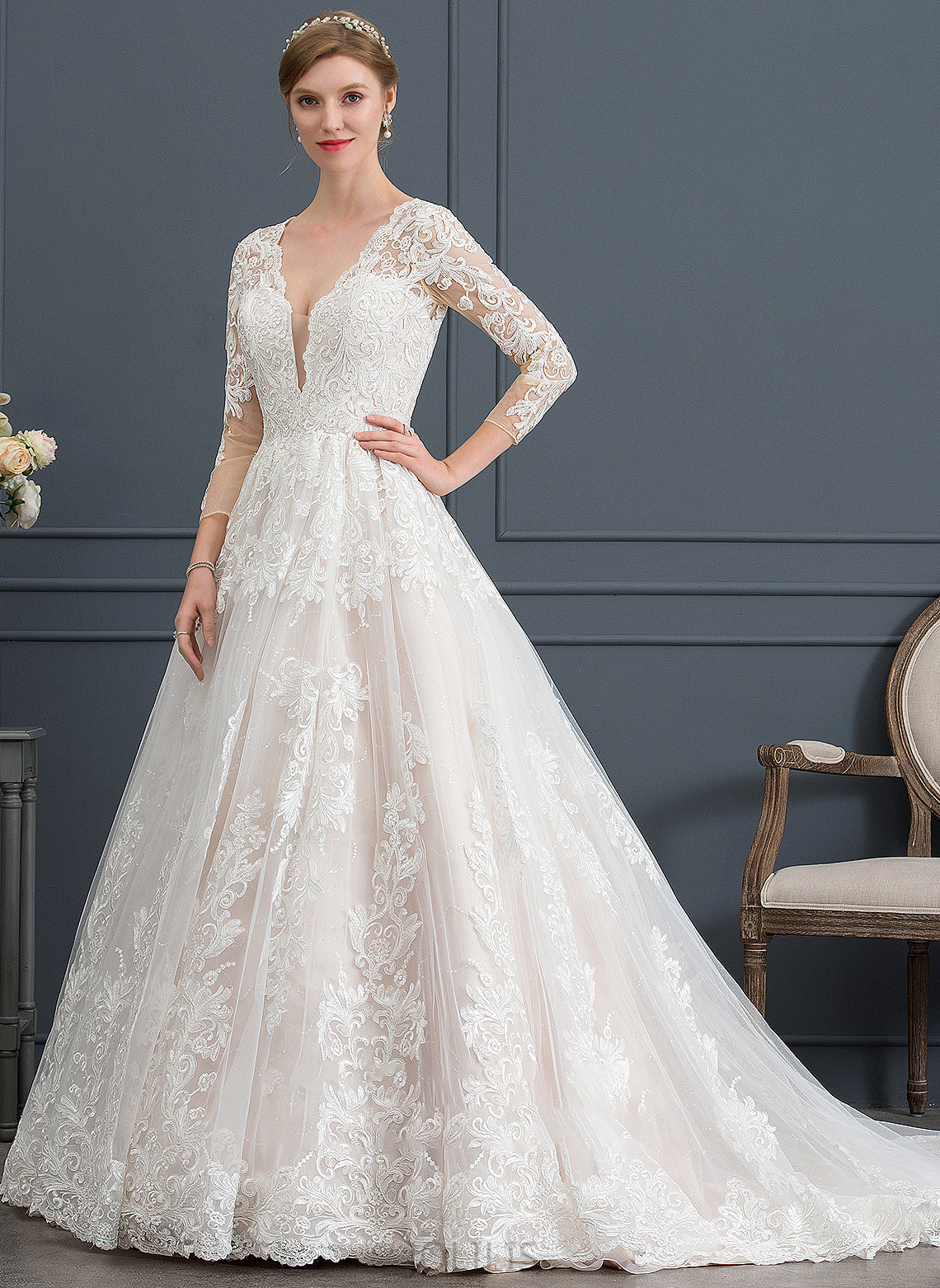 Wedding Dresses Anne Wedding Train Chapel Ball-Gown/Princess Dress V-neck Tulle