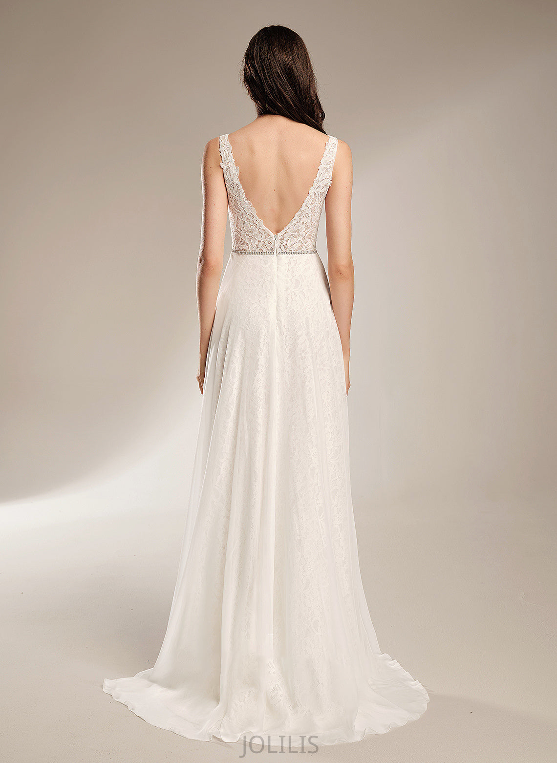 Dress With V-neck Sweep Wedding Wedding Dresses A-Line Beading Train Guadalupe