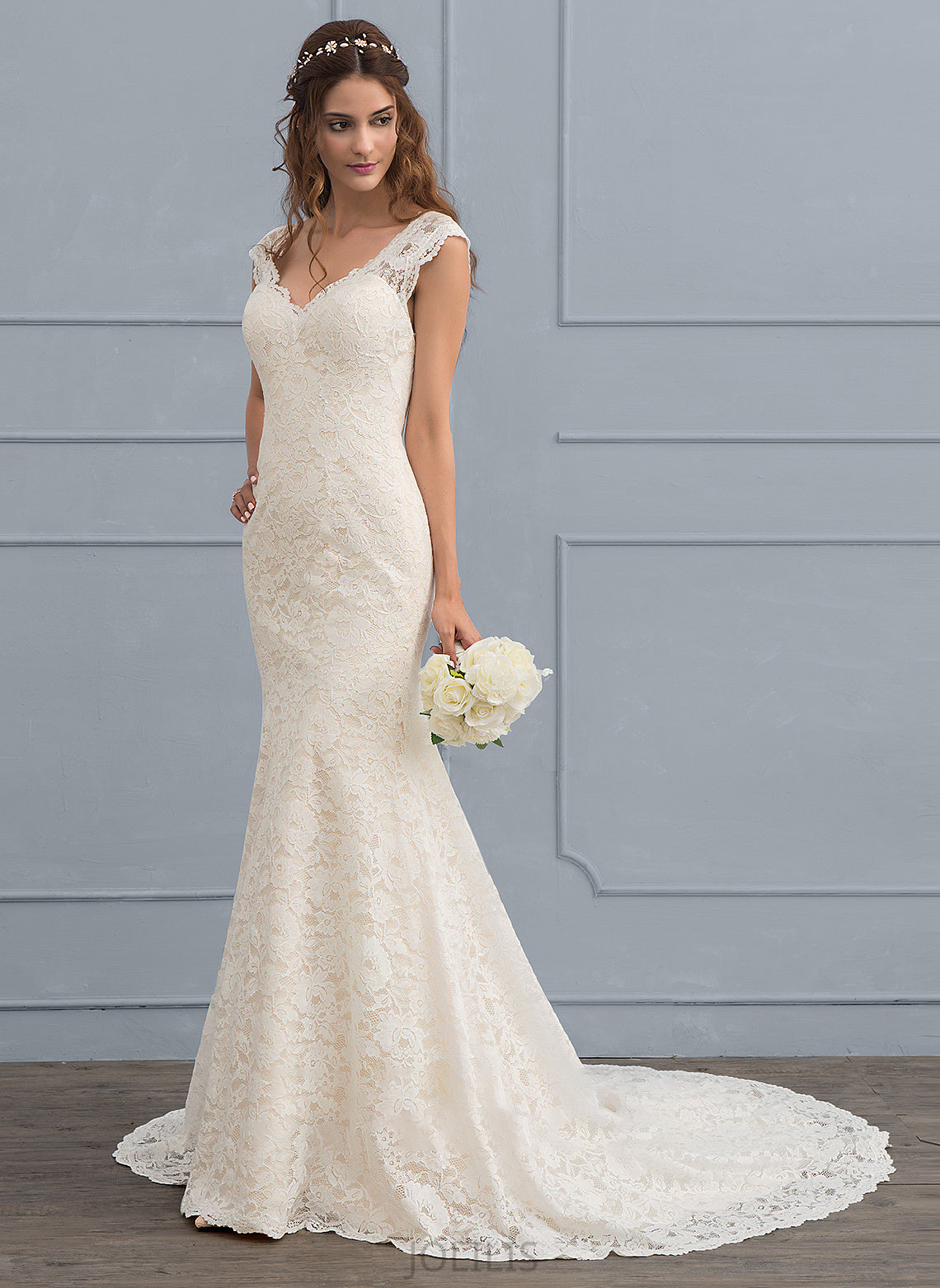 Wedding Court V-neck Trumpet/Mermaid Paisley Lace Wedding Dresses Dress Train