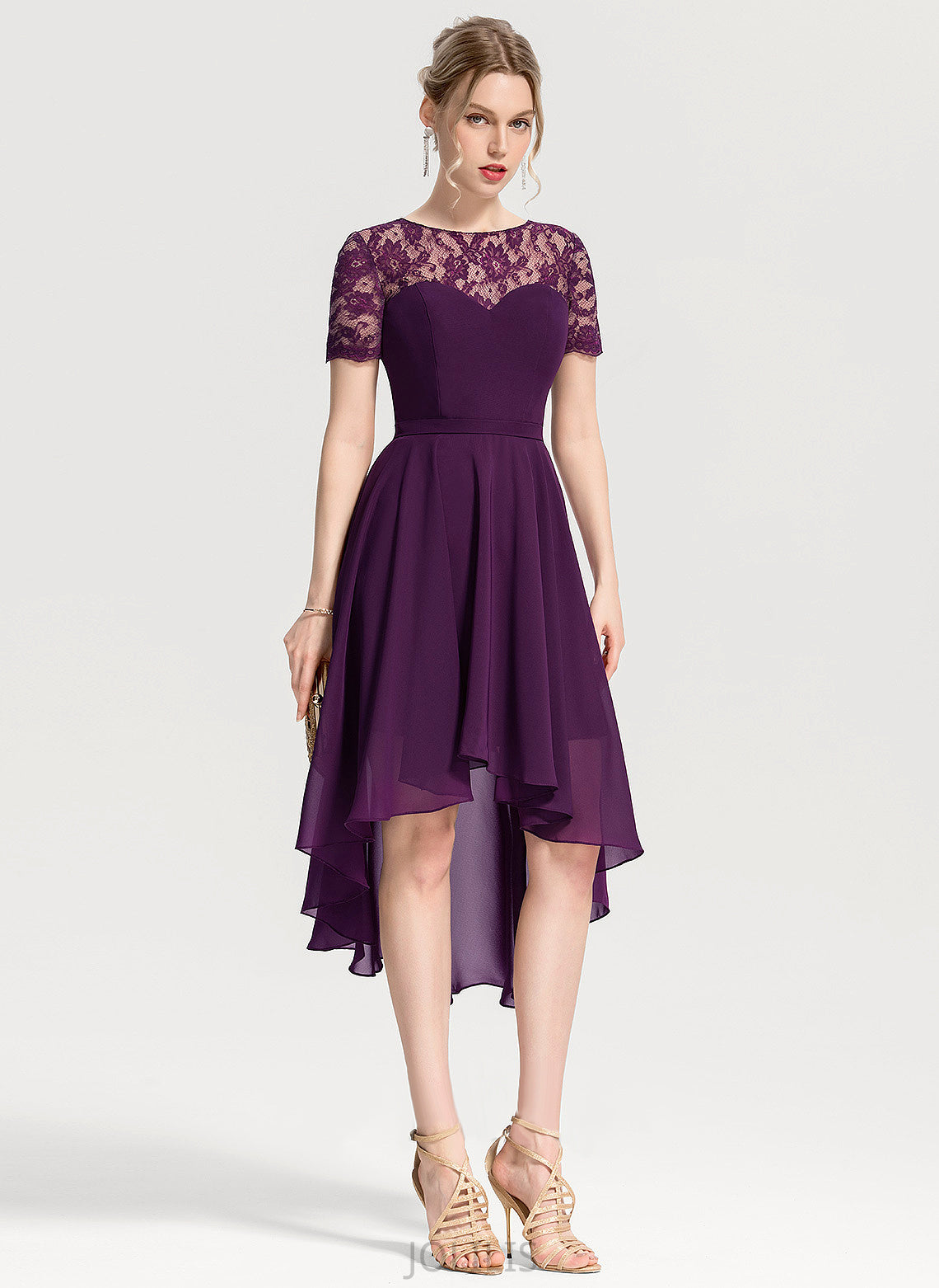 Chiffon Asymmetrical Lace Homecoming Dresses Scoop Dress Homecoming Neck With Elise A-Line