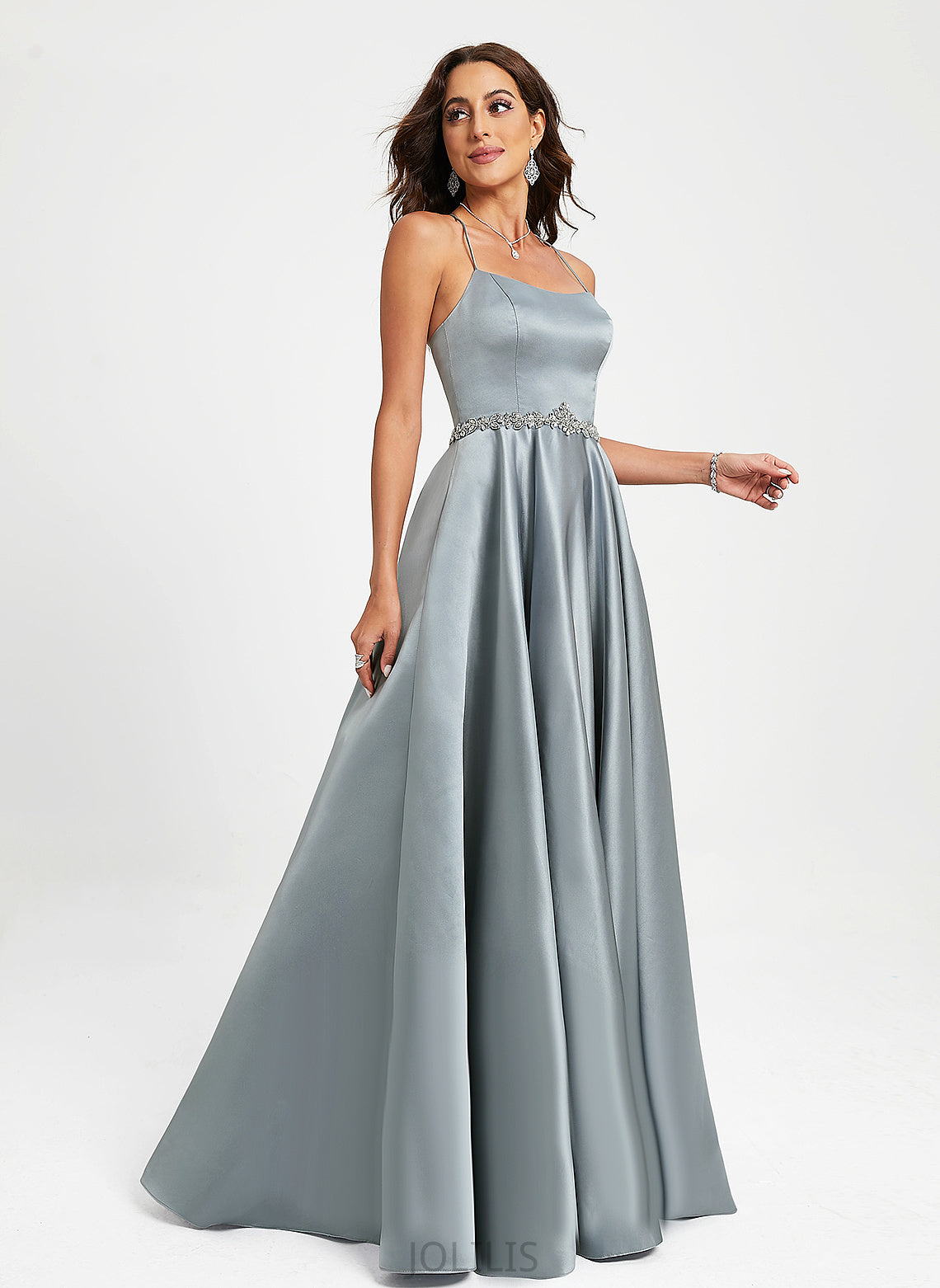 Prom Dresses Scoop Satin Floor-Length With A-Line Giuliana Beading