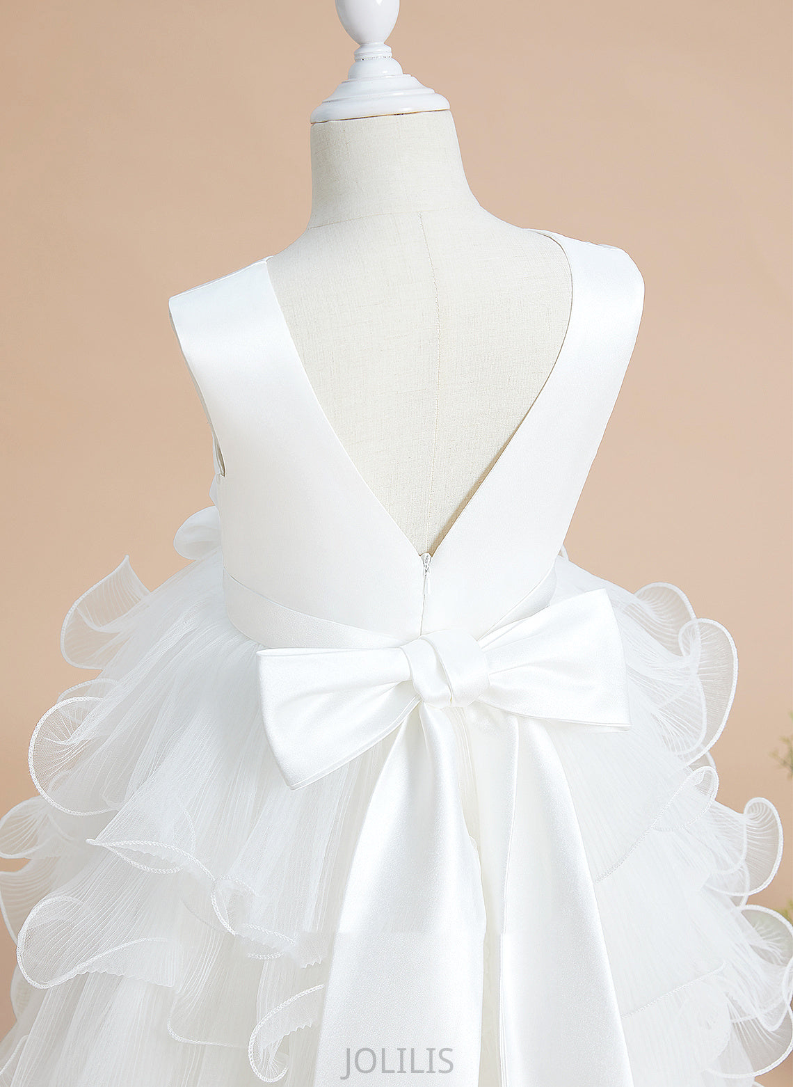 Satin/Tulle Sleeveless Tea-length Flower Girl Dresses Bow(s) Ball-Gown/Princess Girl Dress With - Flower Yuliana V-neck