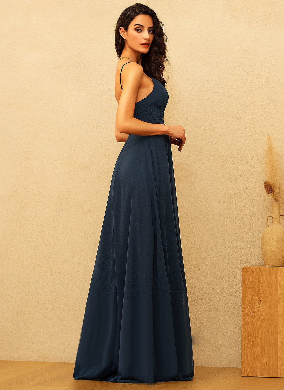 A-Line Prom Dresses Chiffon Alissa Pleated V-neck With Floor-Length