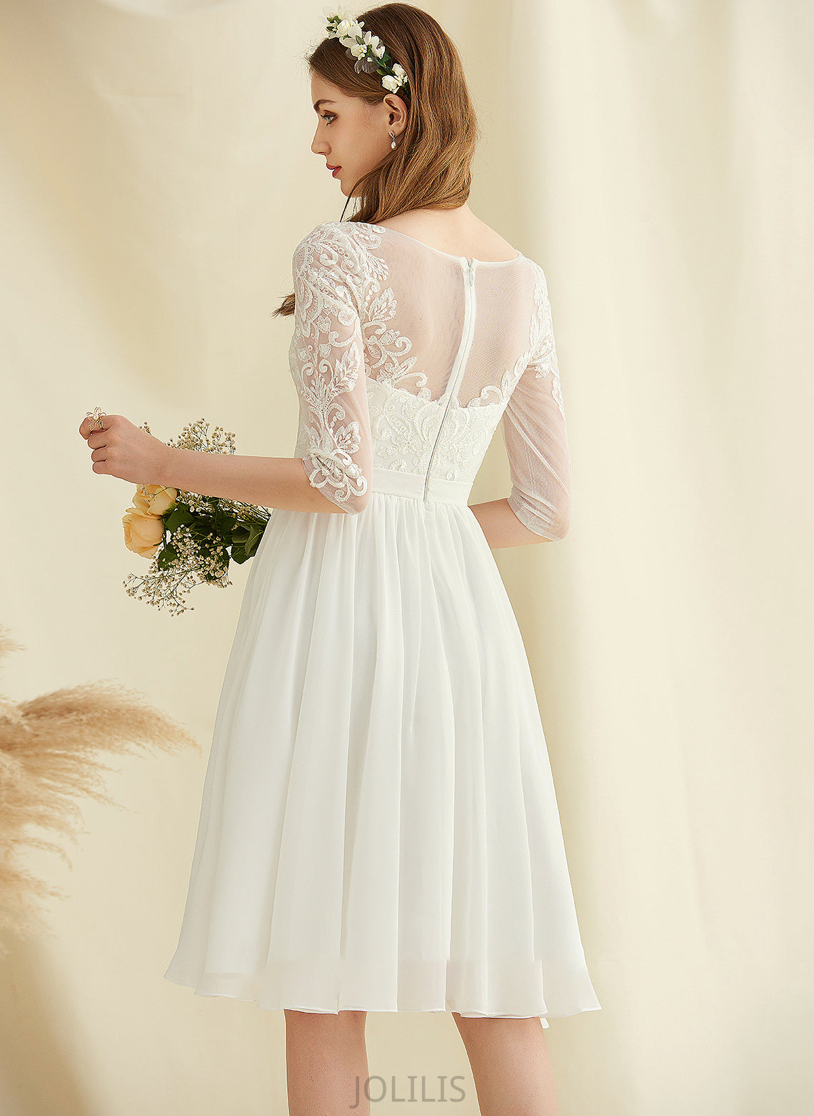 Dress With Chiffon Sequins Lace Knee-Length Wedding Dresses A-Line Wedding Madalyn