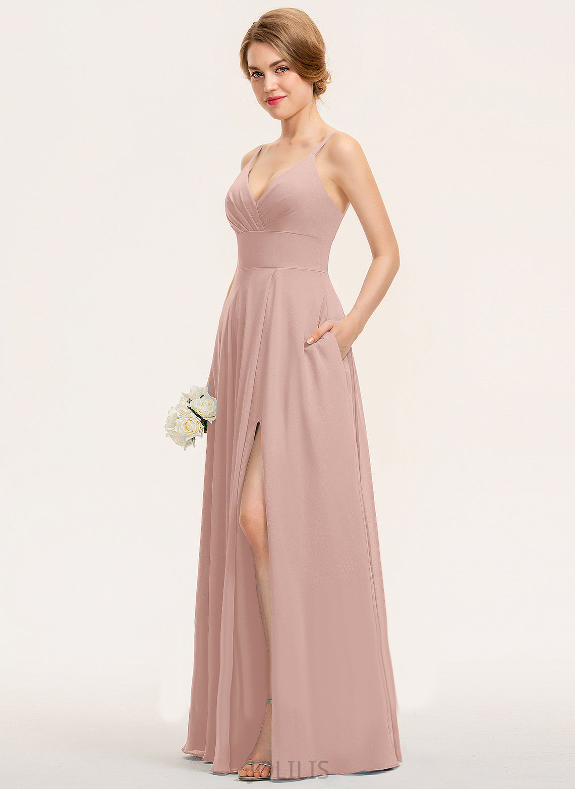 Yoselin Chiffon Prom Dresses With Floor-Length Ruffle A-Line V-neck