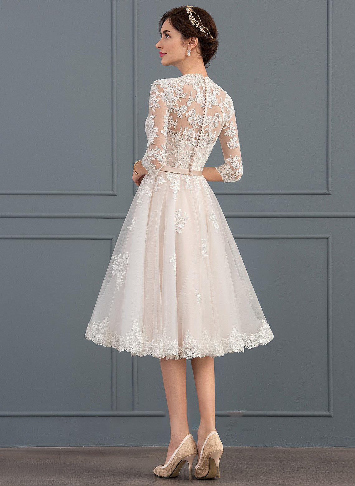 Tulle Wedding Dresses With Dress Wedding V-neck Diamond Knee-Length A-Line Bow(s)