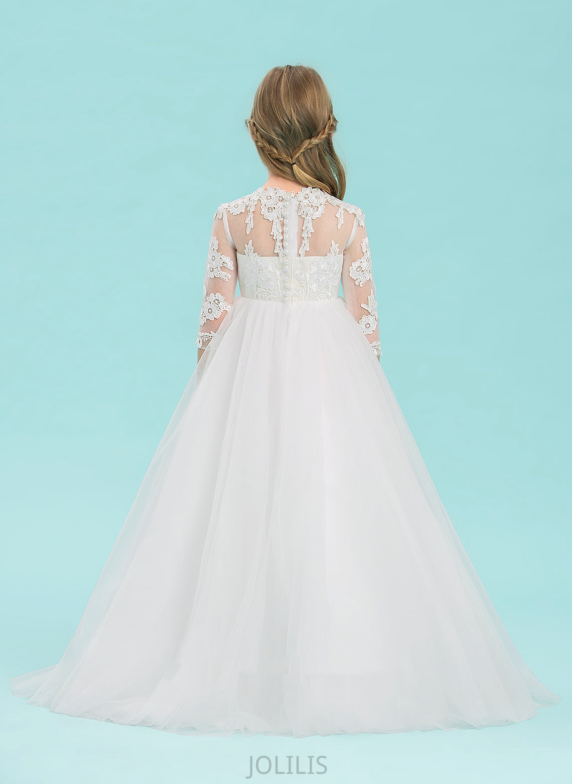 Neck - Flower Girl Scoop 3/4 Tulle Ball-Gown/Princess Ashlynn Dress Floor-length Sleeves Flower Girl Dresses