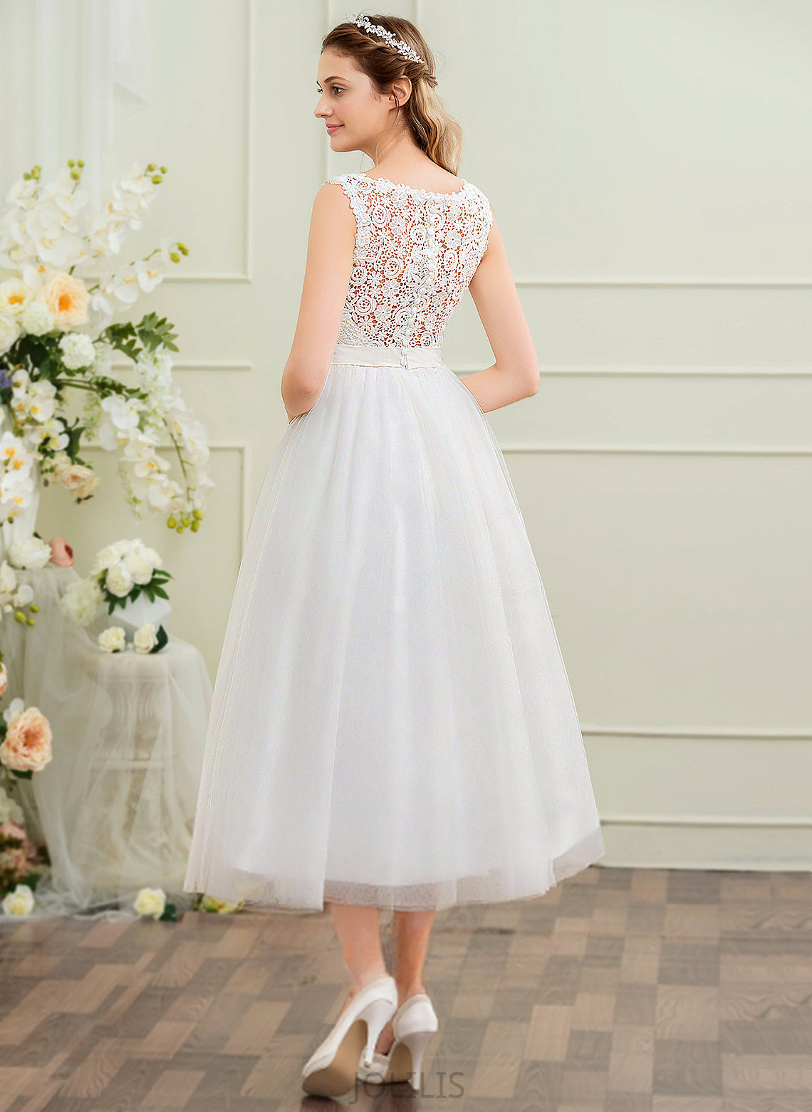 Dress Kamila Ball-Gown/Princess With Tulle Lace Tea-Length Wedding Satin Wedding Dresses Beading Sequins