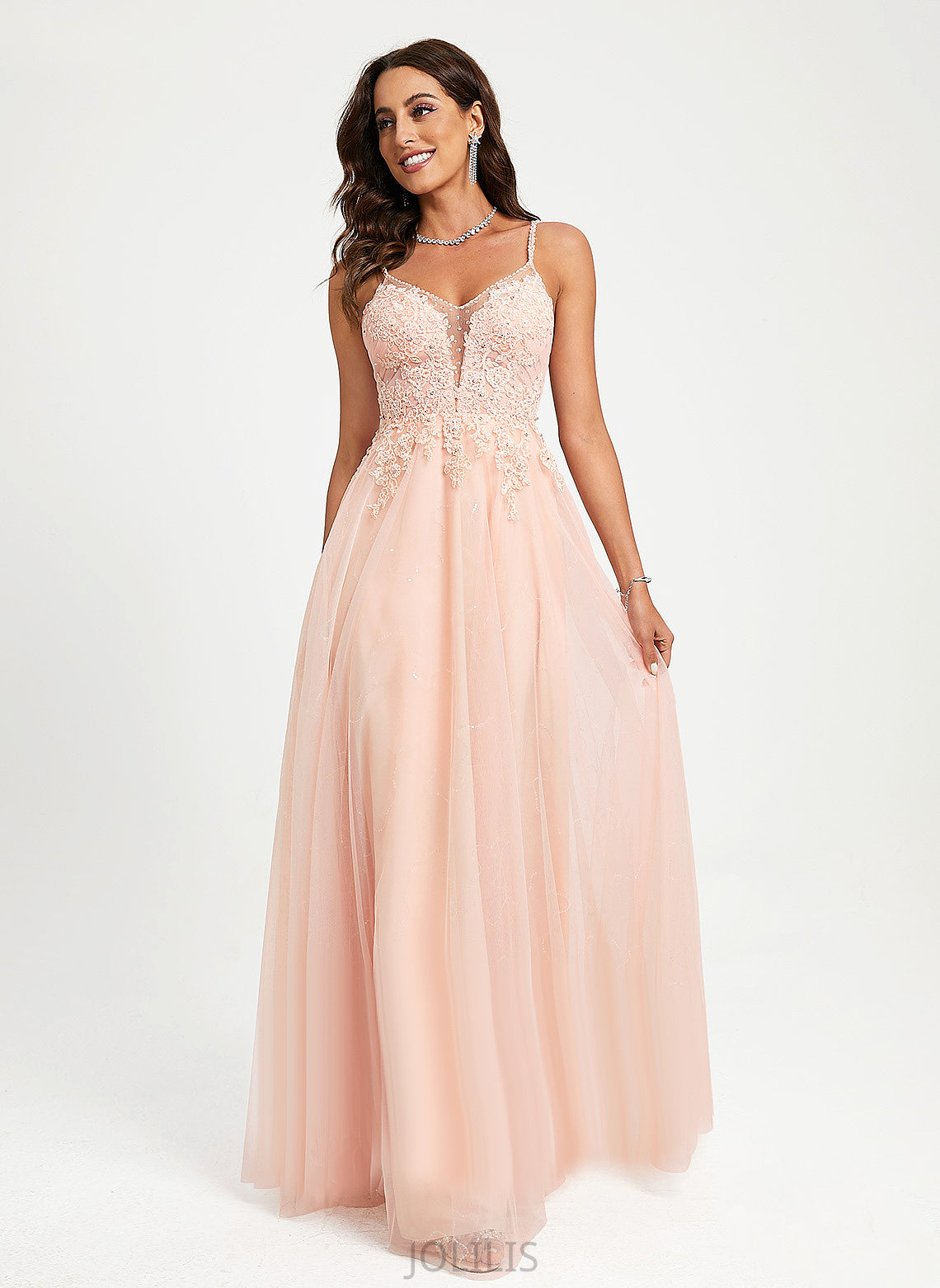 Lace V-neck Ball-Gown/Princess Tulle Floor-Length With Beading Tianna Prom Dresses Sequins