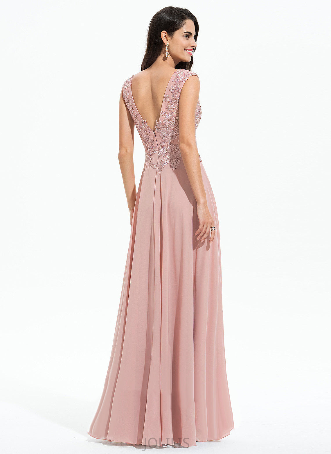 Ruth Chiffon Floor-Length V-neck Prom Dresses A-Line