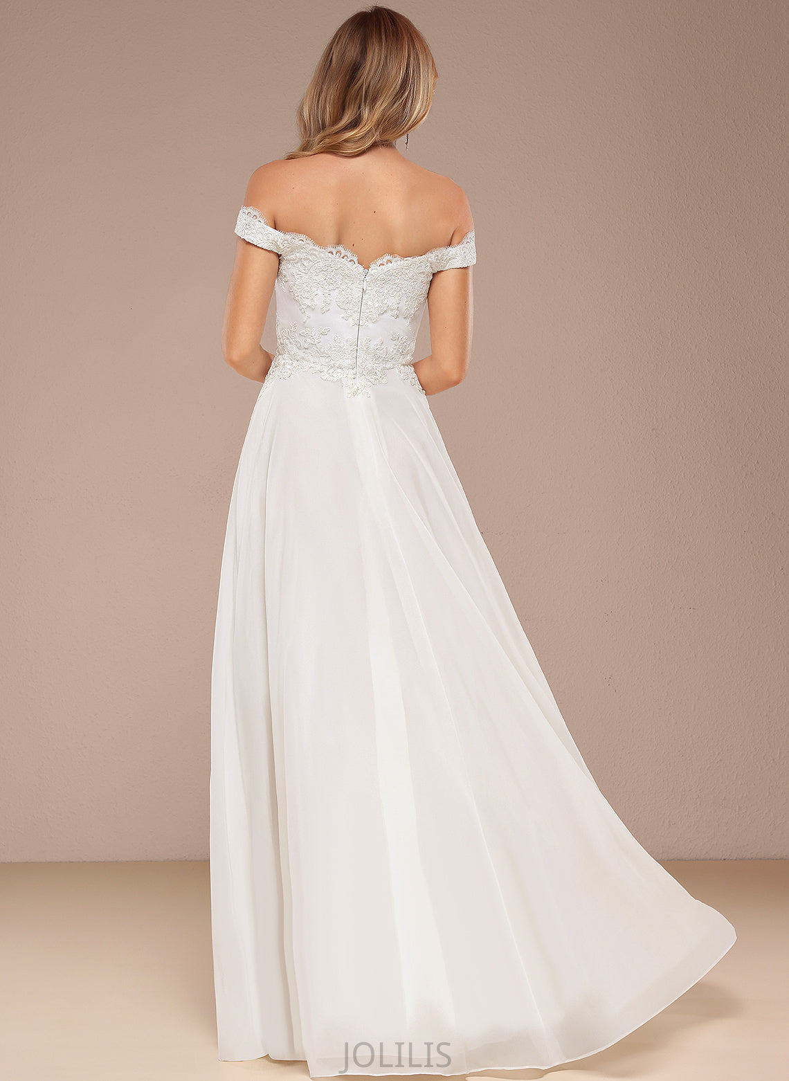 A-Line Dress With Sequins Wedding Dresses Chiffon Lace Kasey Wedding Floor-Length Off-the-Shoulder