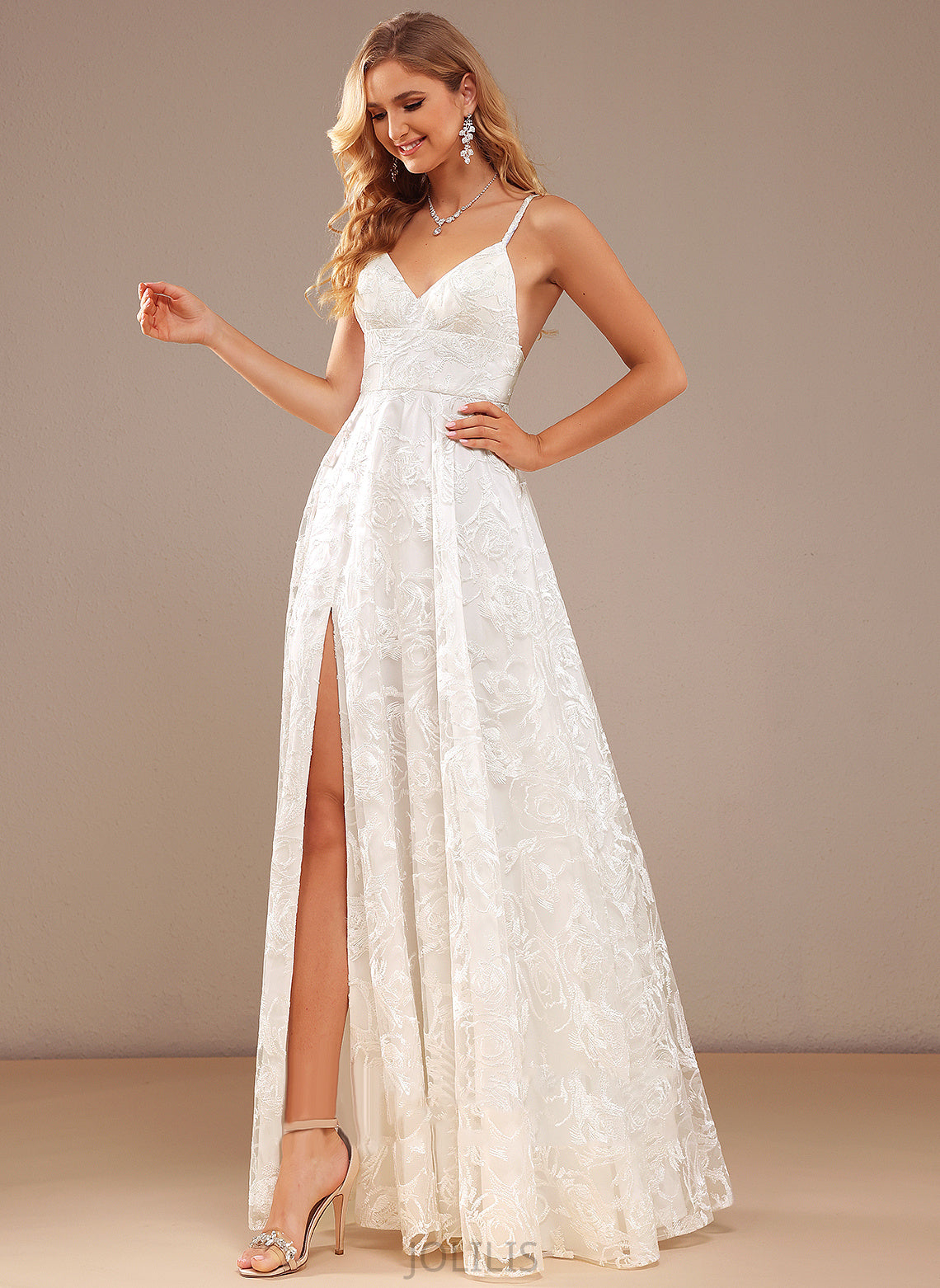 V-neck Wedding Dresses Wedding Joanna Front Floor-Length A-Line With Dress Split Lace