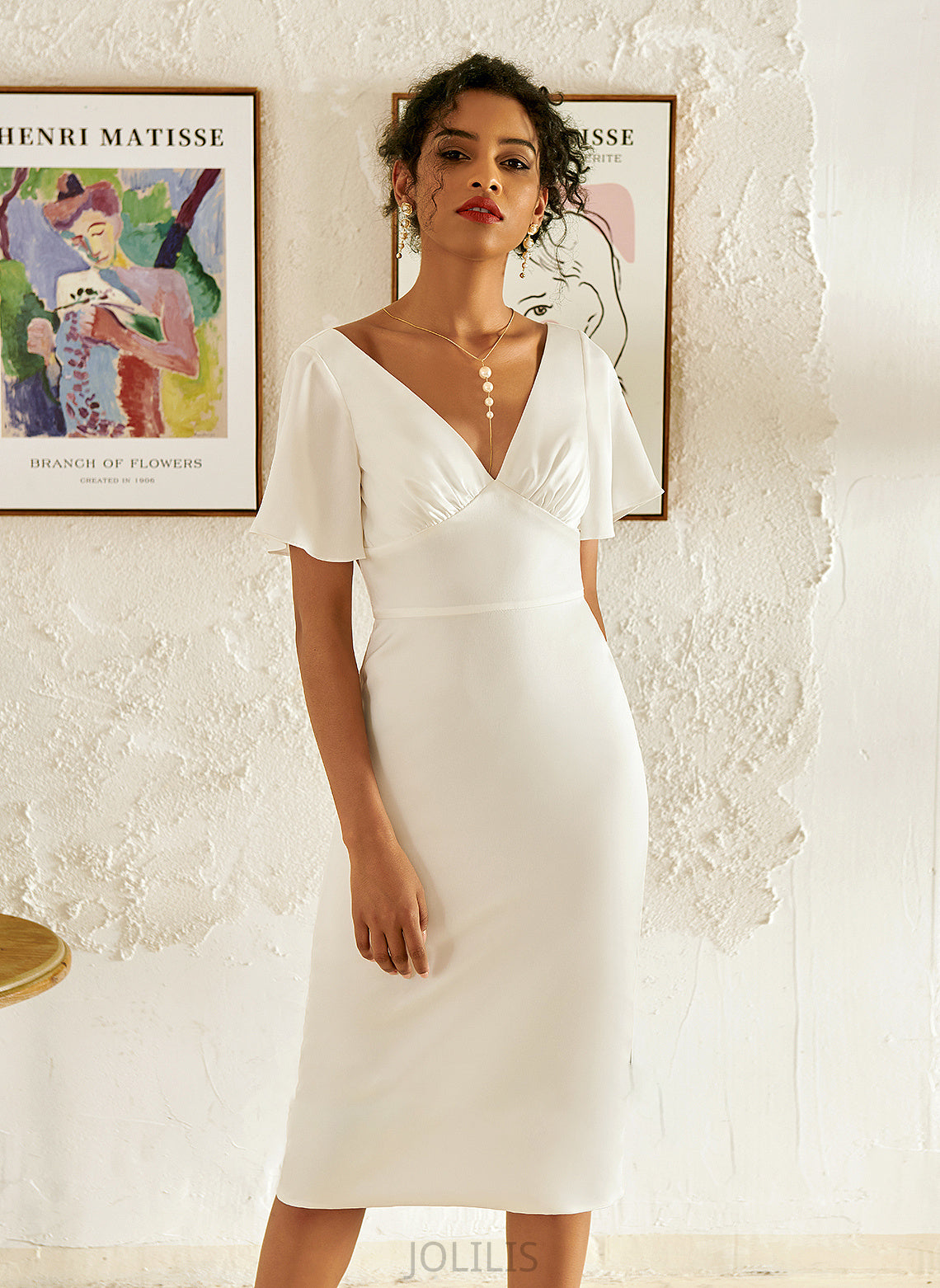 Wedding Wedding Dresses Knee-Length Dress Alannah Sheath/Column V-neck