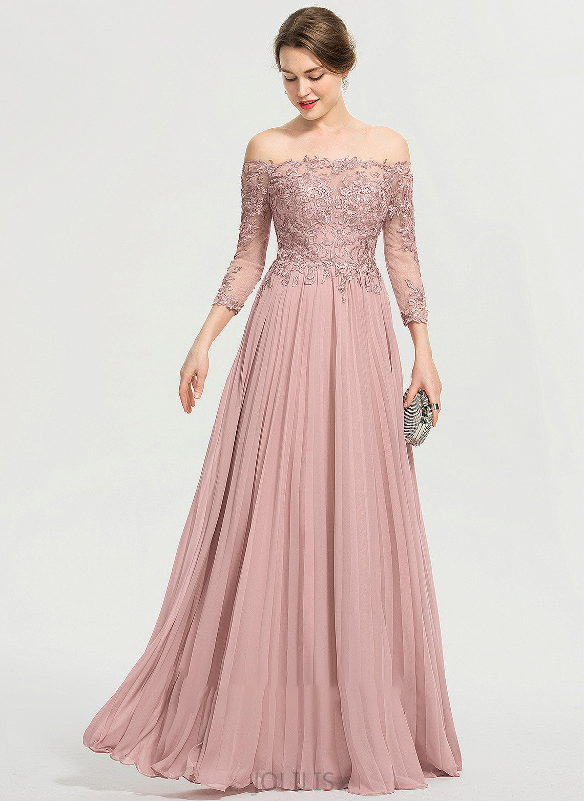 Chiffon Off-the-Shoulder With Pleated Ball-Gown/Princess Floor-Length Sequins Sharon Prom Dresses