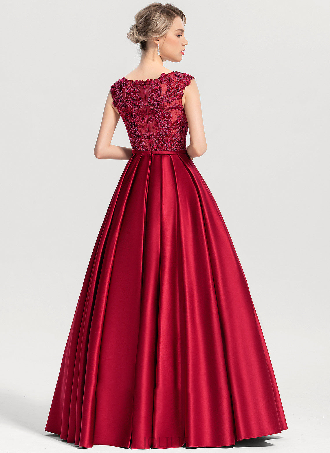 Sequins Ball-Gown/Princess Layla Neck Scoop Satin Prom Dresses With Floor-Length