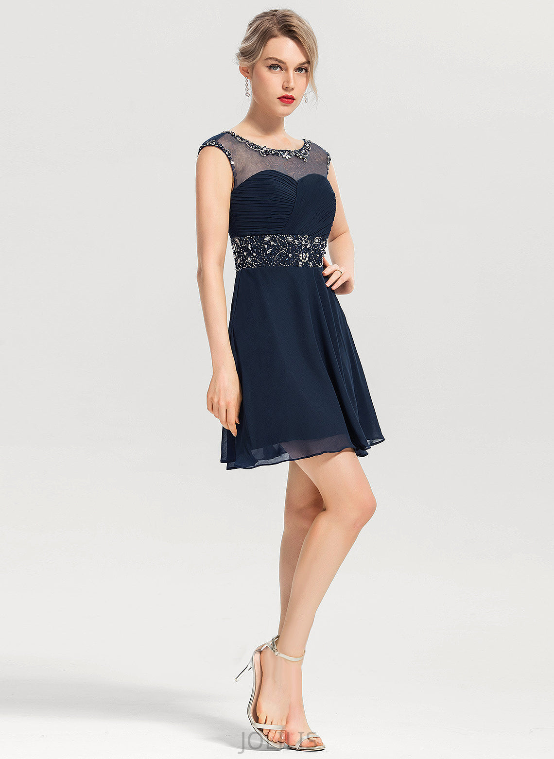 With Dress Beading Homecoming Neck Chiffon Scoop Elvira Sequins A-Line Short/Mini Homecoming Dresses