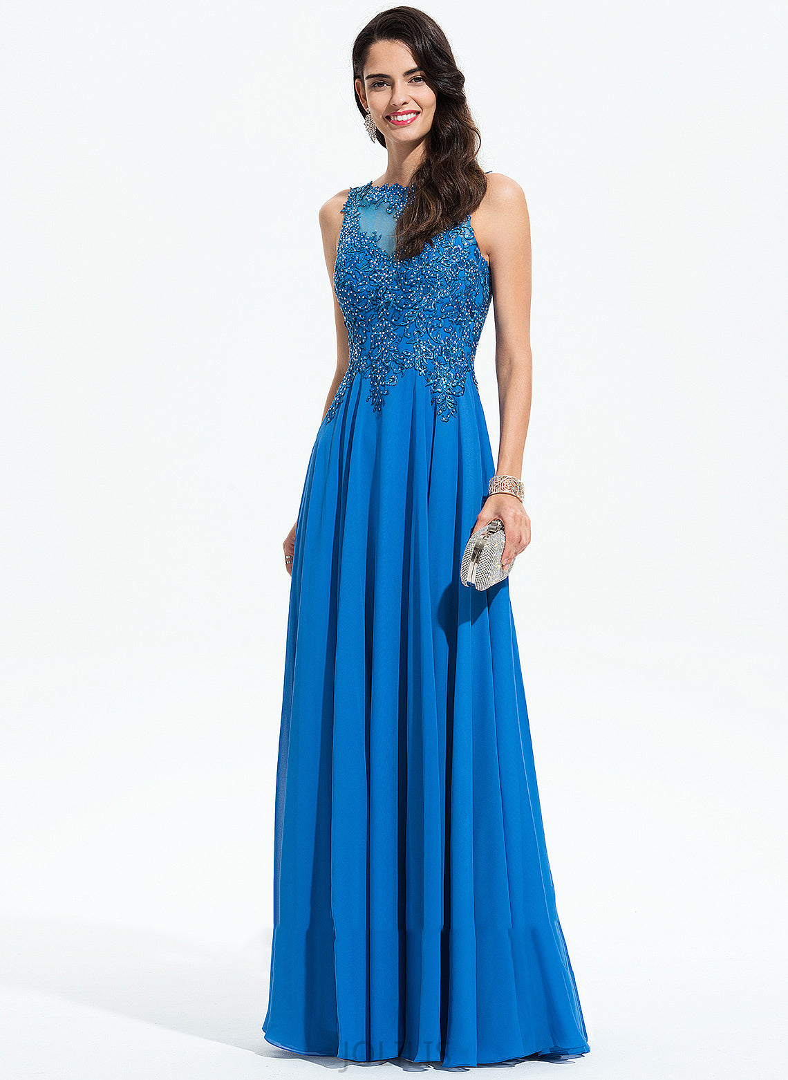 Floor-Length Scoop With Sequins Mandy A-Line Chiffon Prom Dresses Beading