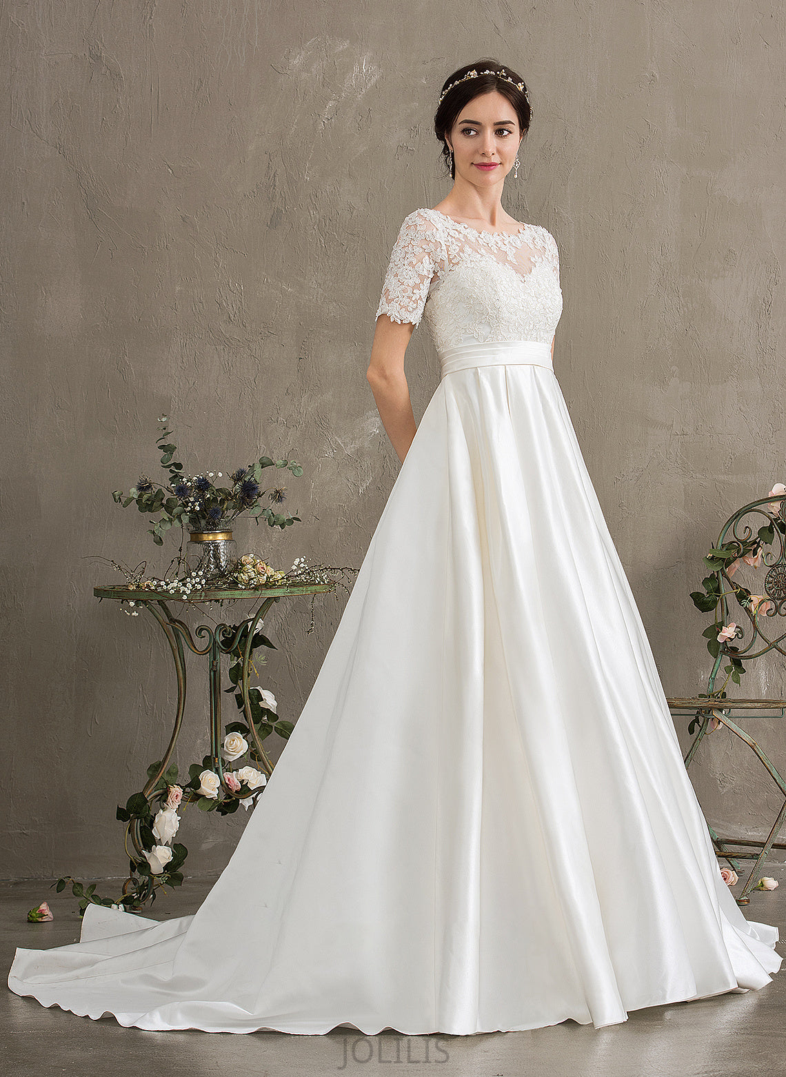 Neck Ball-Gown/Princess Pockets Wedding Dresses Court Dress Beading Sequins Scoop With Satin Train Wedding Isis