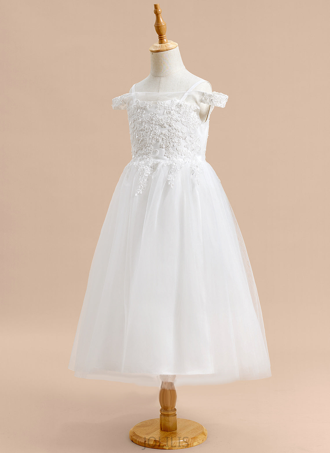 Lace Off-the-Shoulder Dress With A-Line Tulle - Flower Girl Dresses Girl Jaidyn Flower Sleeveless Tea-length