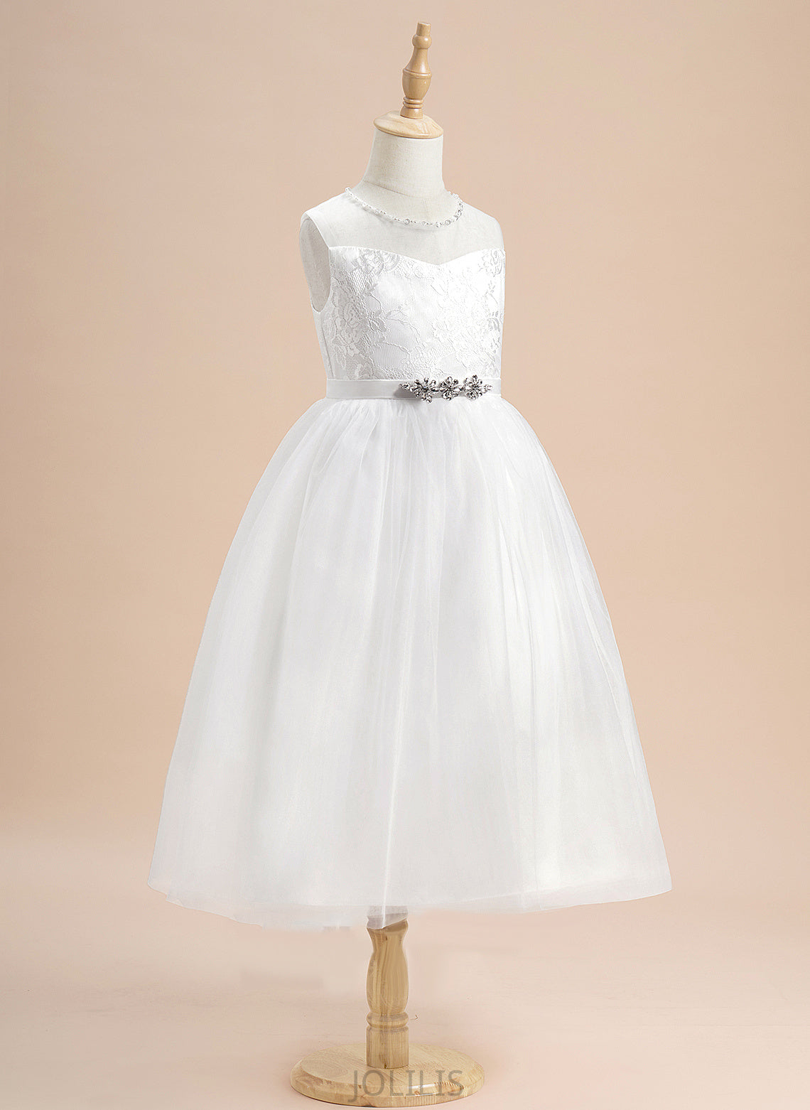 A-Line With Tulle Neck Sleeveless Scoop Flower Girl Flower Girl Dresses Avah Beading - Dress Tea-length