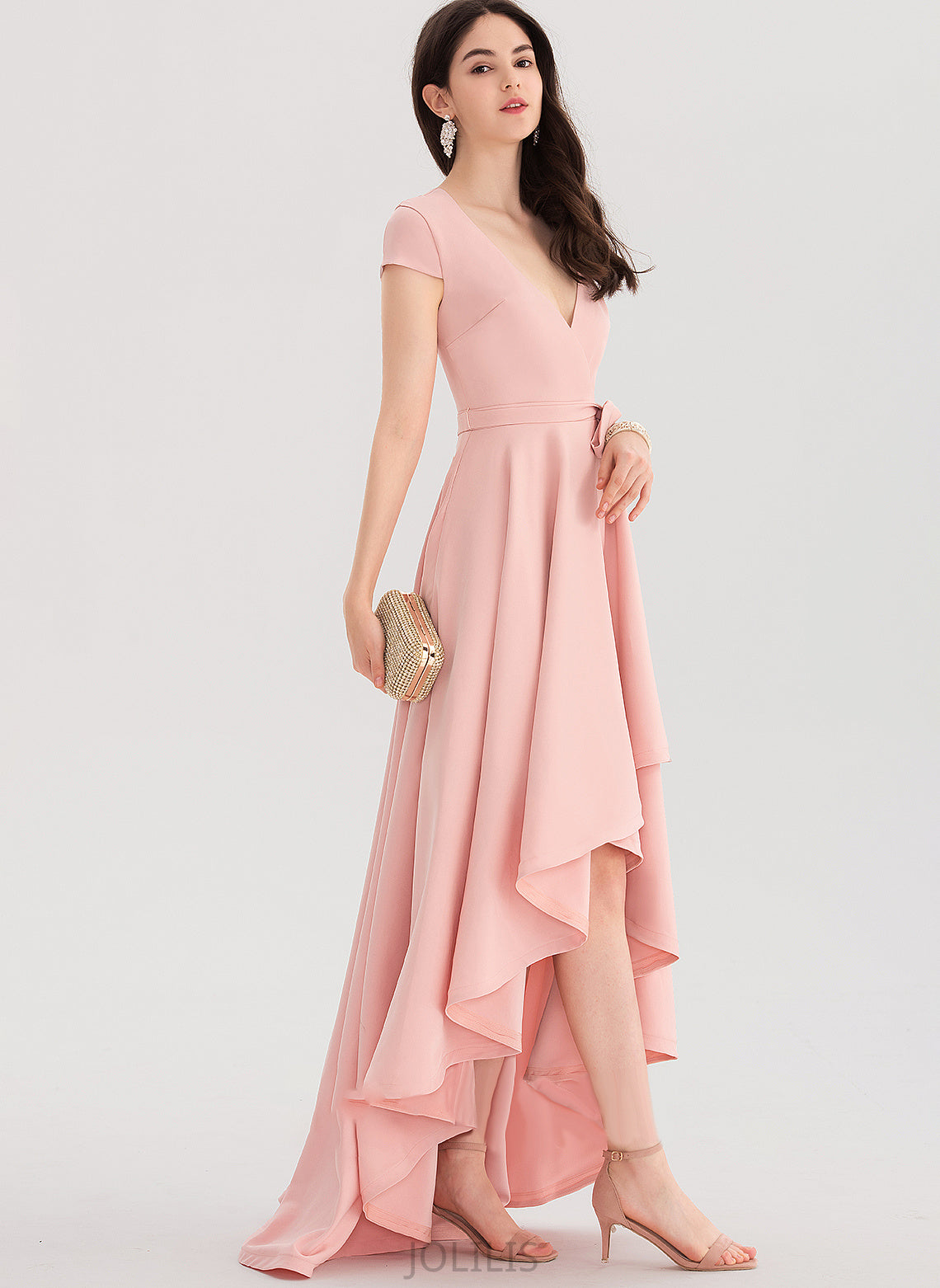 Asymmetrical Ciara A-Line Prom Dresses Crepe V-neck Stretch