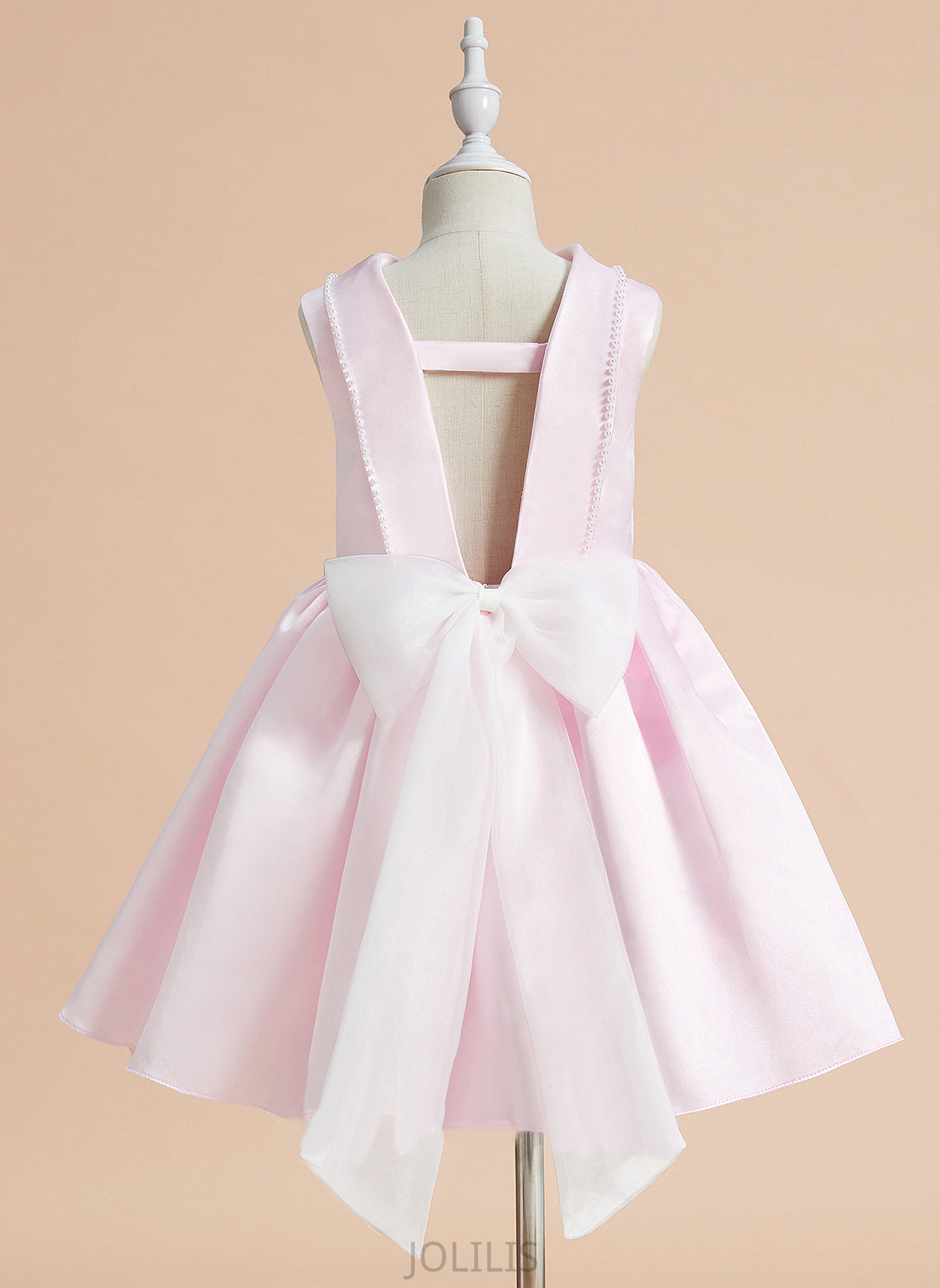 Flower Amelie Beading/Bow(s) Satin Scoop Knee-length - Flower Girl Dresses Dress Neck Sleeveless With A-Line Girl