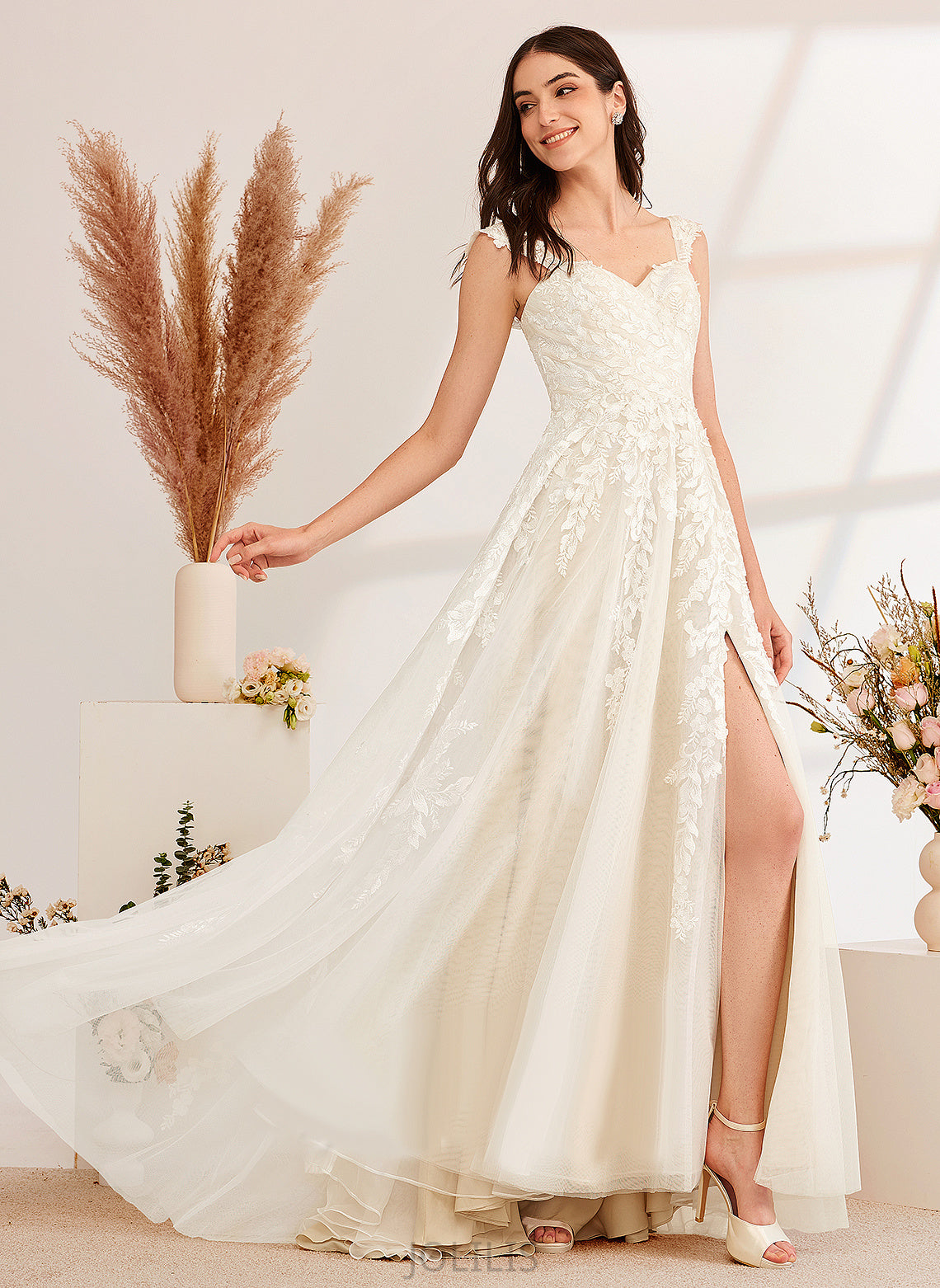 Destiny With Dress Lace A-Line Beading Sweep Sequins Wedding Dresses Tulle Train Off-the-Shoulder Wedding