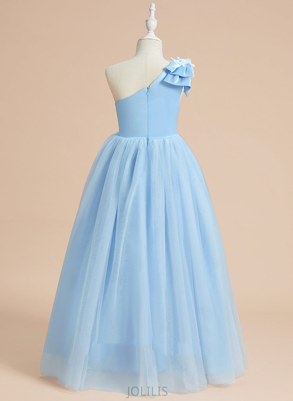 Lace/Bow(s) With One-Shoulder Kenzie Floor-length Ball-Gown/Princess Dress Flower Girl Dresses - Sleeveless Satin/Tulle Flower Girl