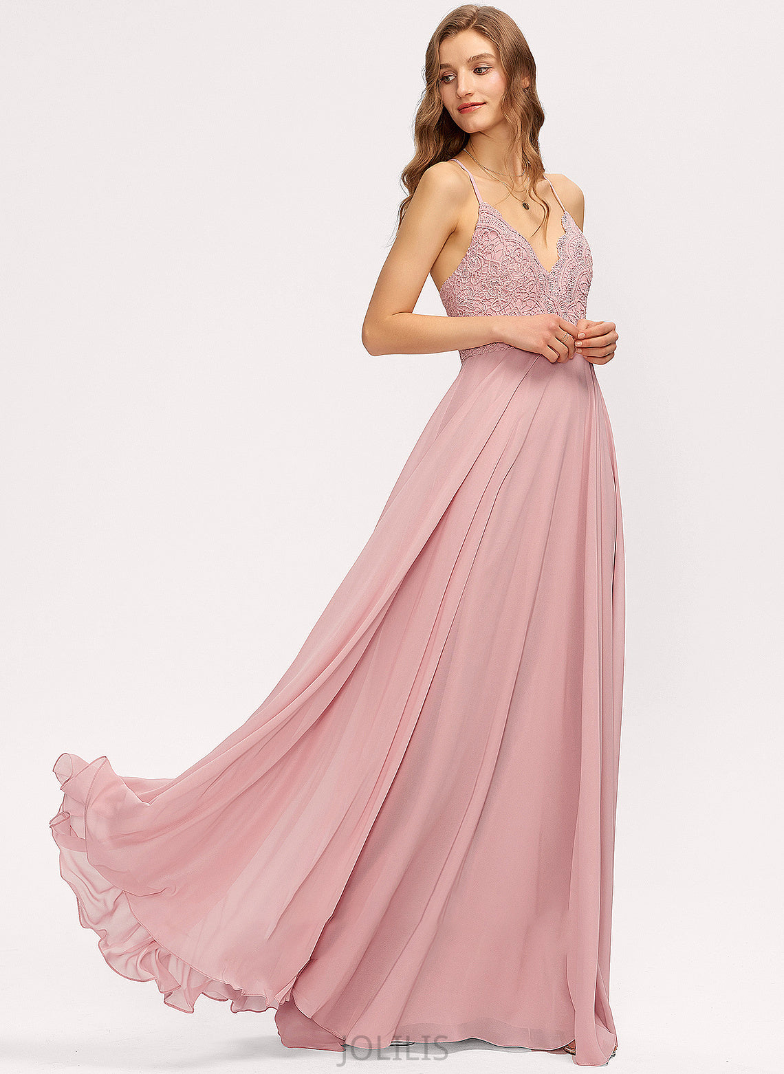 A-Line Prom Dresses V-neck Chiffon Floor-Length Isabella