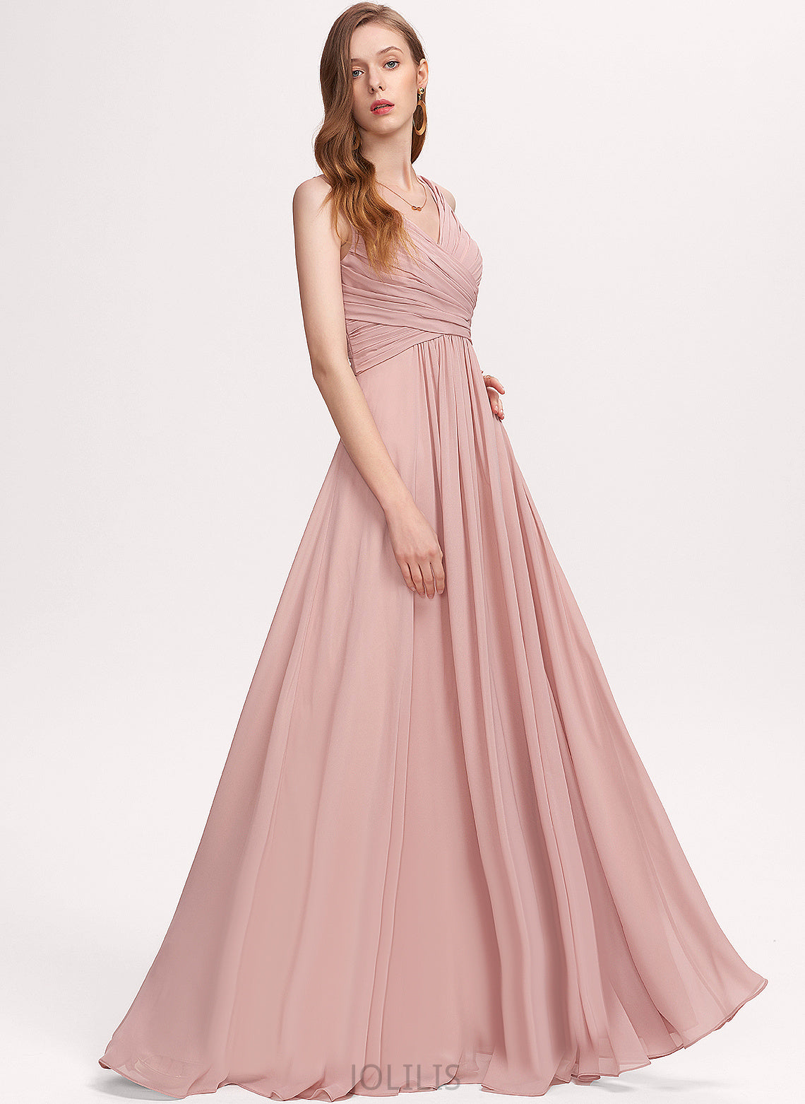 With Chiffon V-neck A-Line Floor-Length Carolina Prom Dresses Pleated