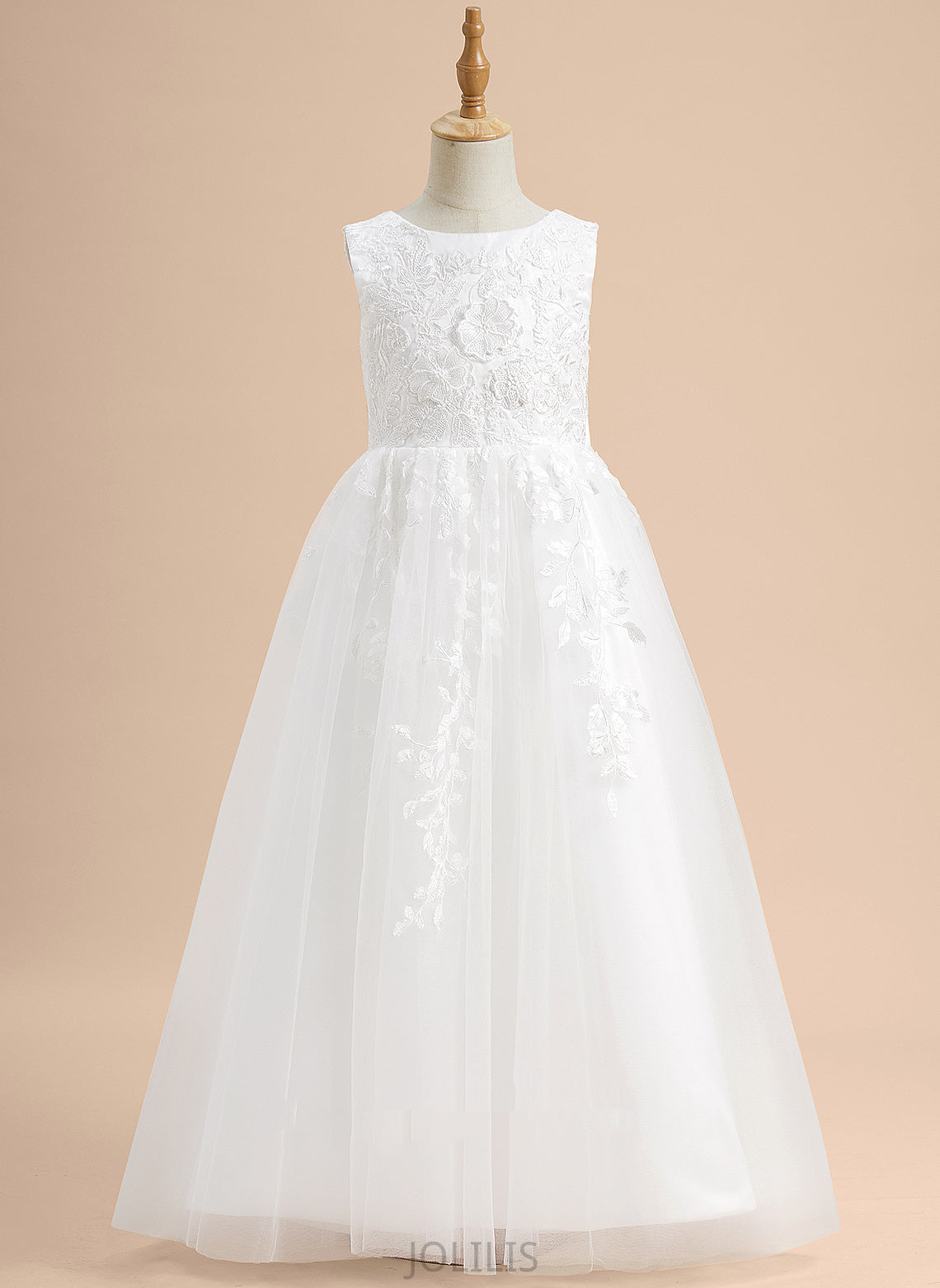 Neck Deanna Tulle - Sleeveless With Flower Girl Dresses Lace/Flower(s)/Bow(s) A-Line Scoop Flower Girl Dress Floor-length