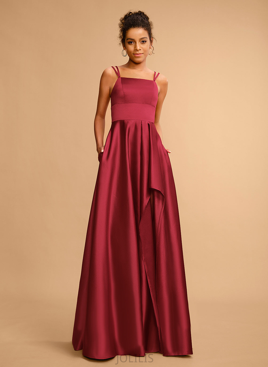 Satin Floor-Length A-Line Square Robin Prom Dresses