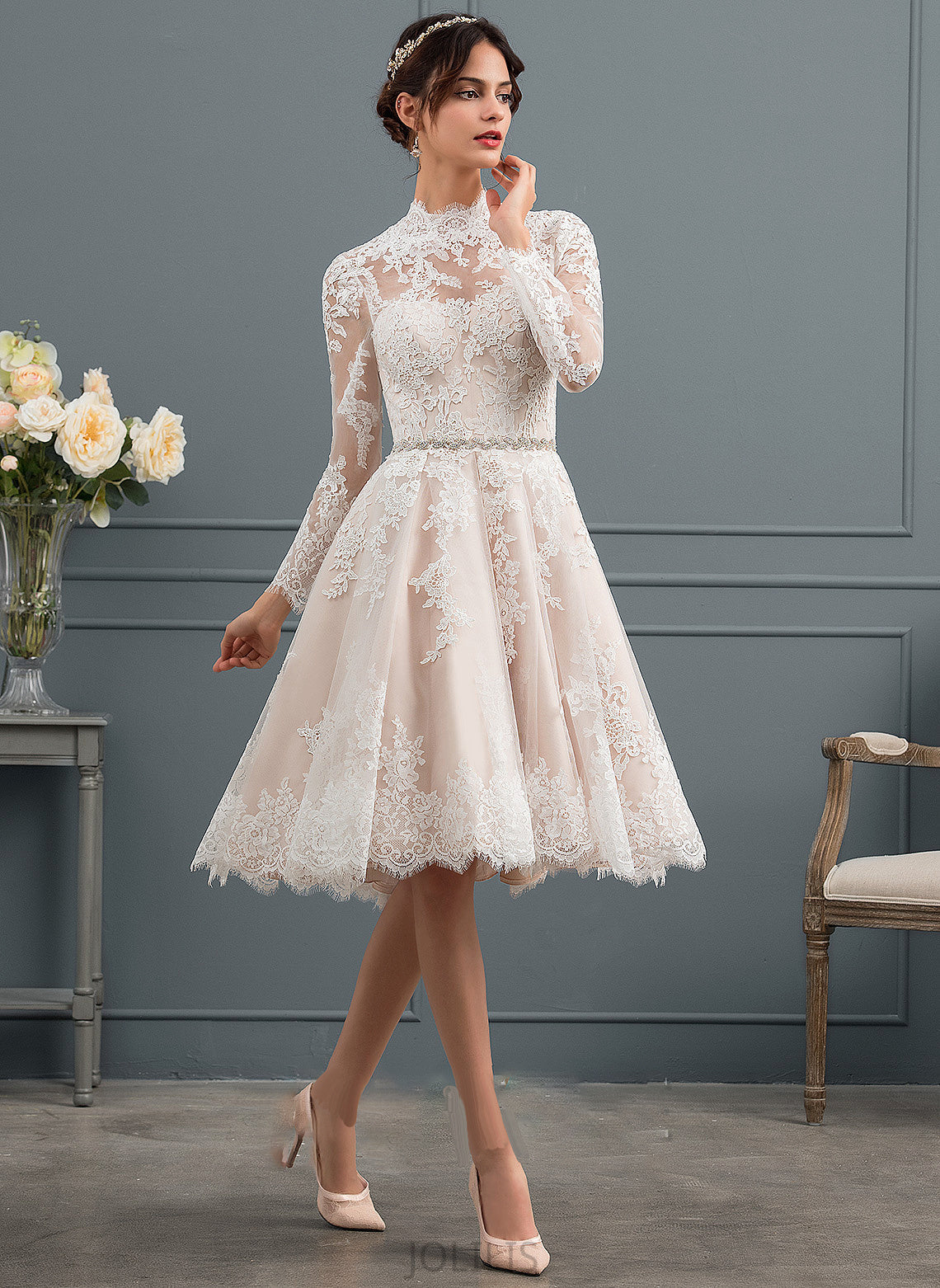 Dress Lace Knee-Length Wedding Dresses A-Line Brenna Wedding Illusion