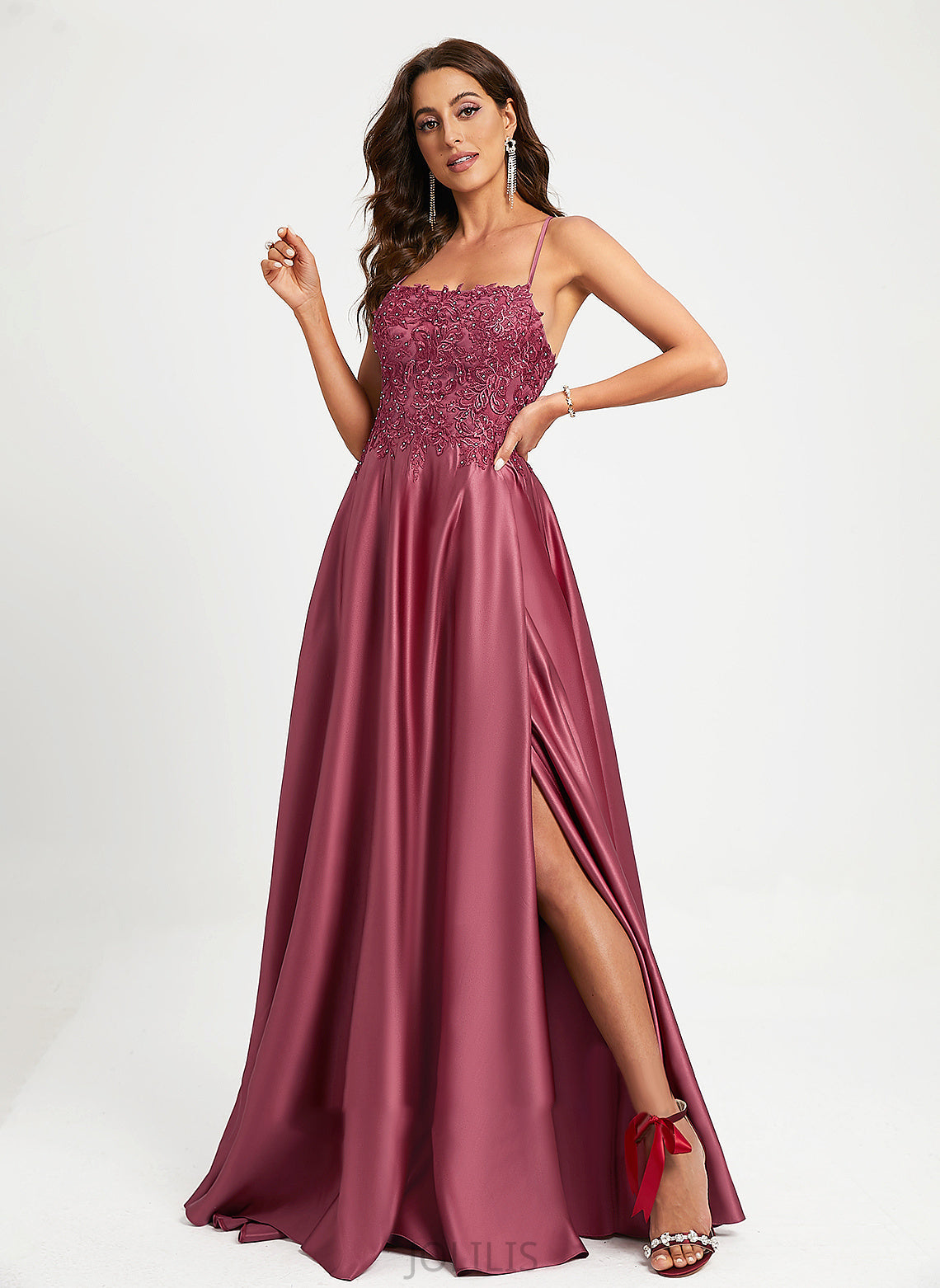 Sweep With Prom Dresses Satin Sequins Train Neckline Gracie A-Line Beading Square