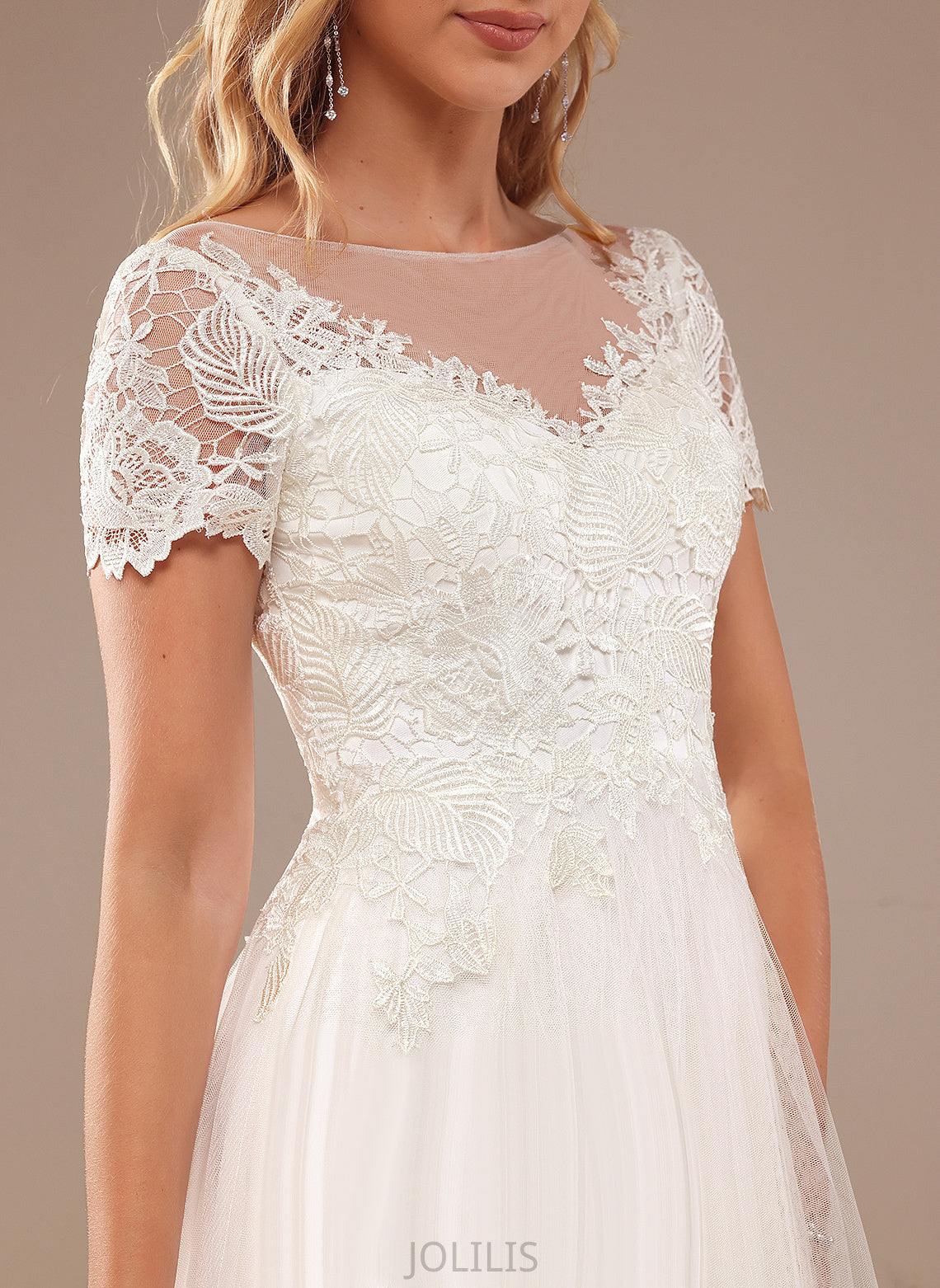 Neck Abbie Lace Wedding Wedding Dresses Dress Scoop With Lace Tulle Floor-Length A-Line