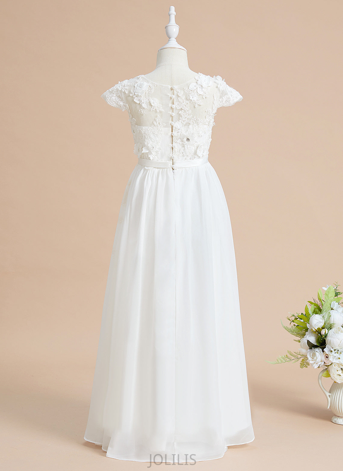 Flower Girl Dresses Neck With Camilla Short Chiffon/Lace Flower Sleeves A-Line Girl - Floor-length Dress Flower(s) Scoop