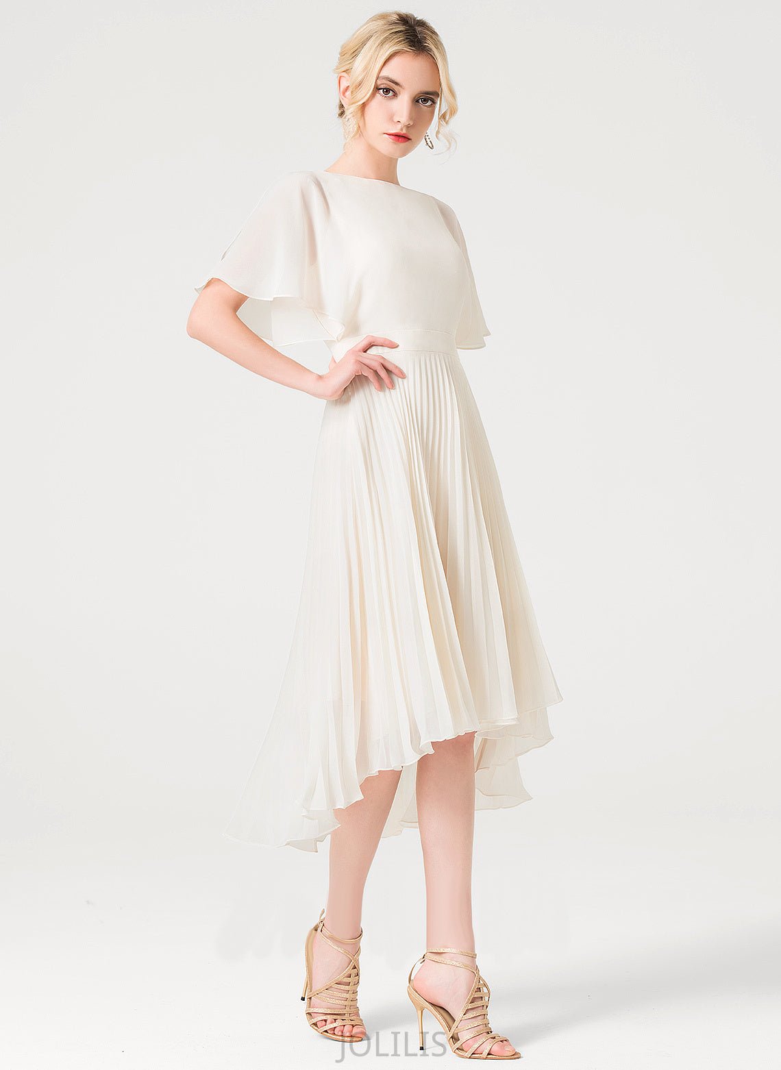 Natalia With A-Line Wedding Dresses Scoop Wedding Dress Pleated Asymmetrical Chiffon