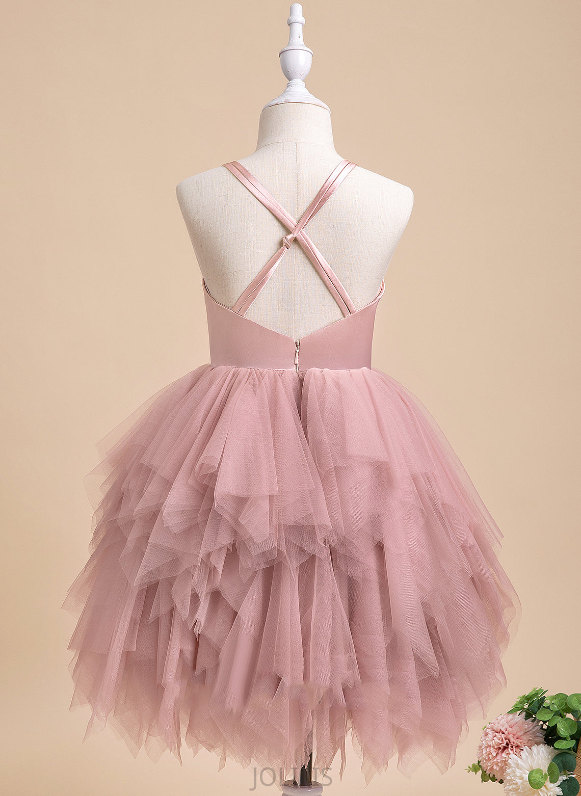 Ball-Gown/Princess Tulle With Scalloped Feather/Flower(s) - Neck Sleeveless Dress Flower Flower Girl Dresses Yasmine Knee-length Girl