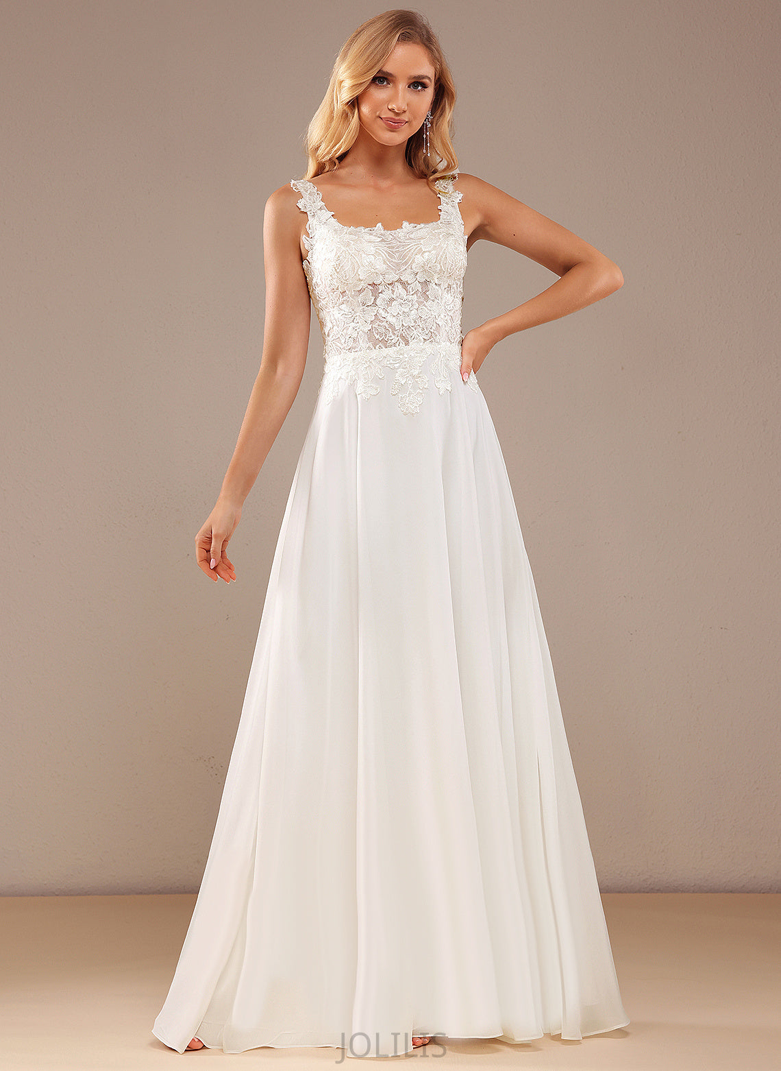 Sequins Wedding Dresses With Wedding Floor-Length Dress Miracle Square Chiffon Lace A-Line